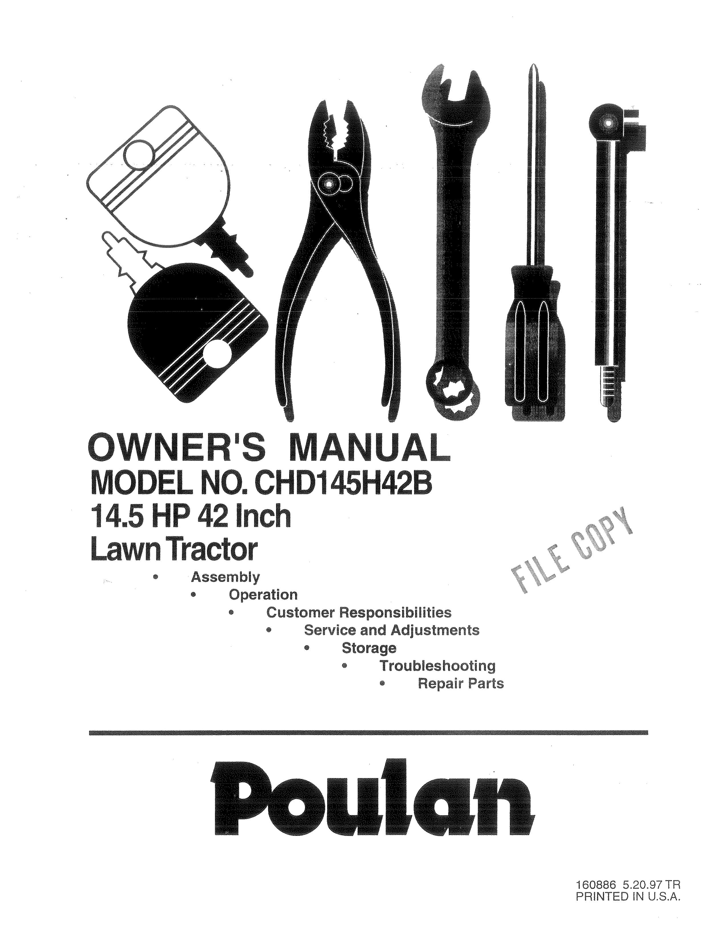 Poulan 160886 Lawn Mower User Manual