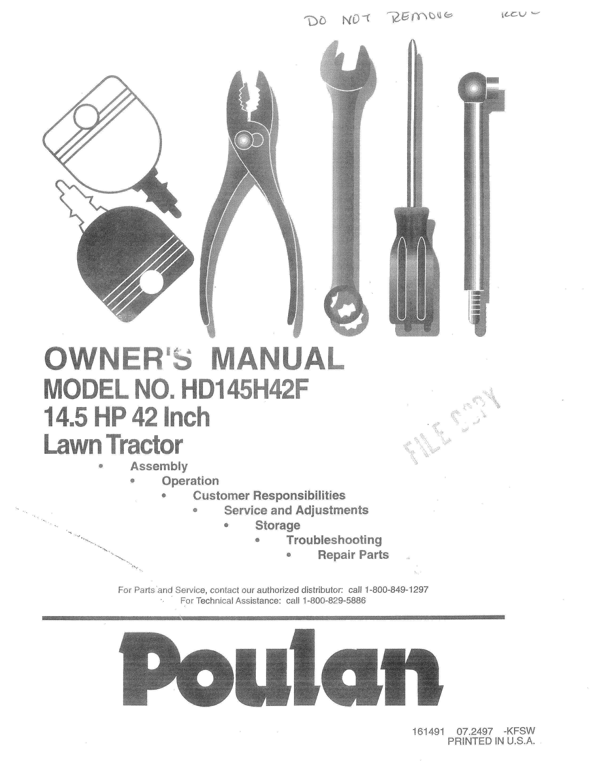 Poulan 161491 Lawn Mower User Manual