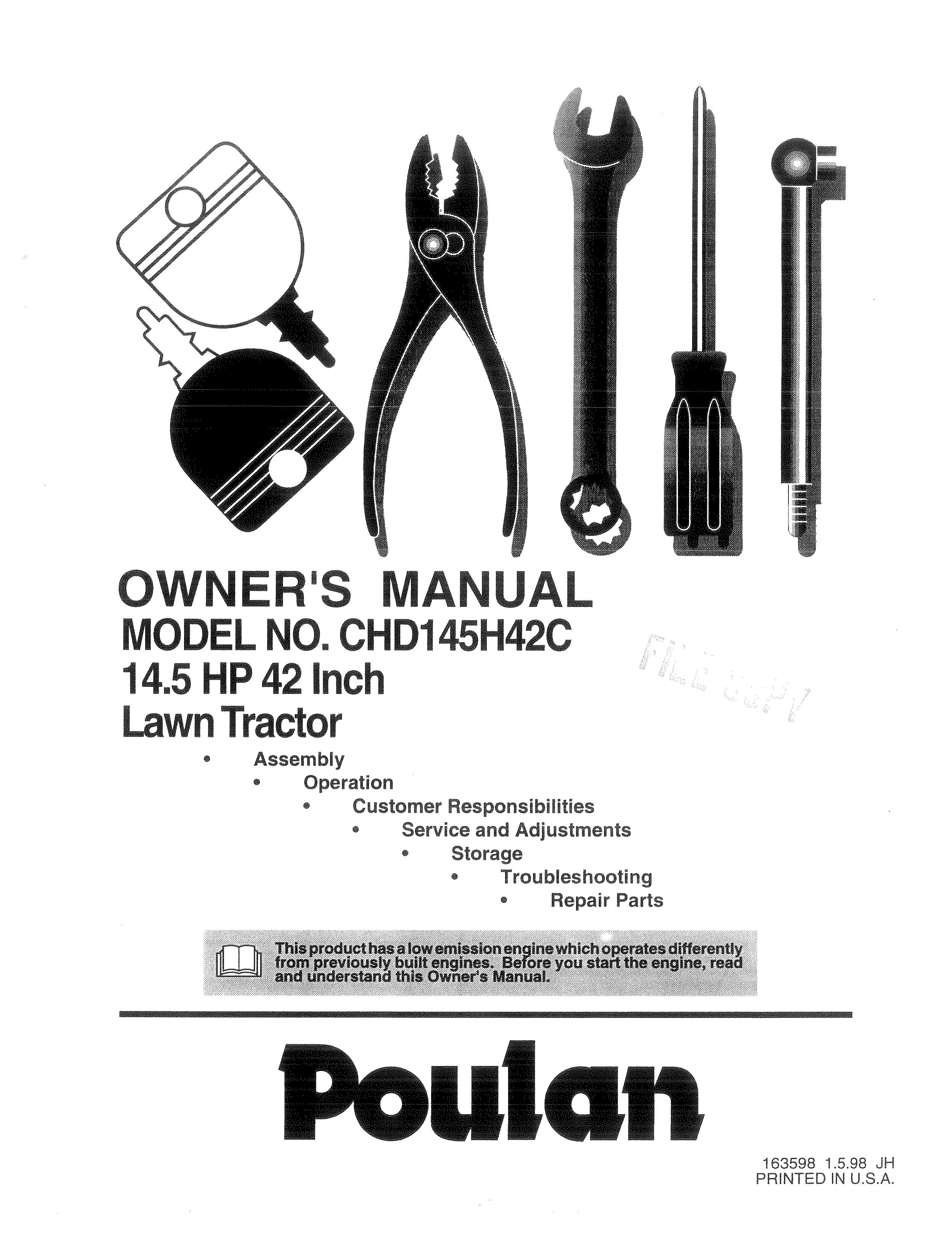 Poulan 163598 Lawn Mower User Manual