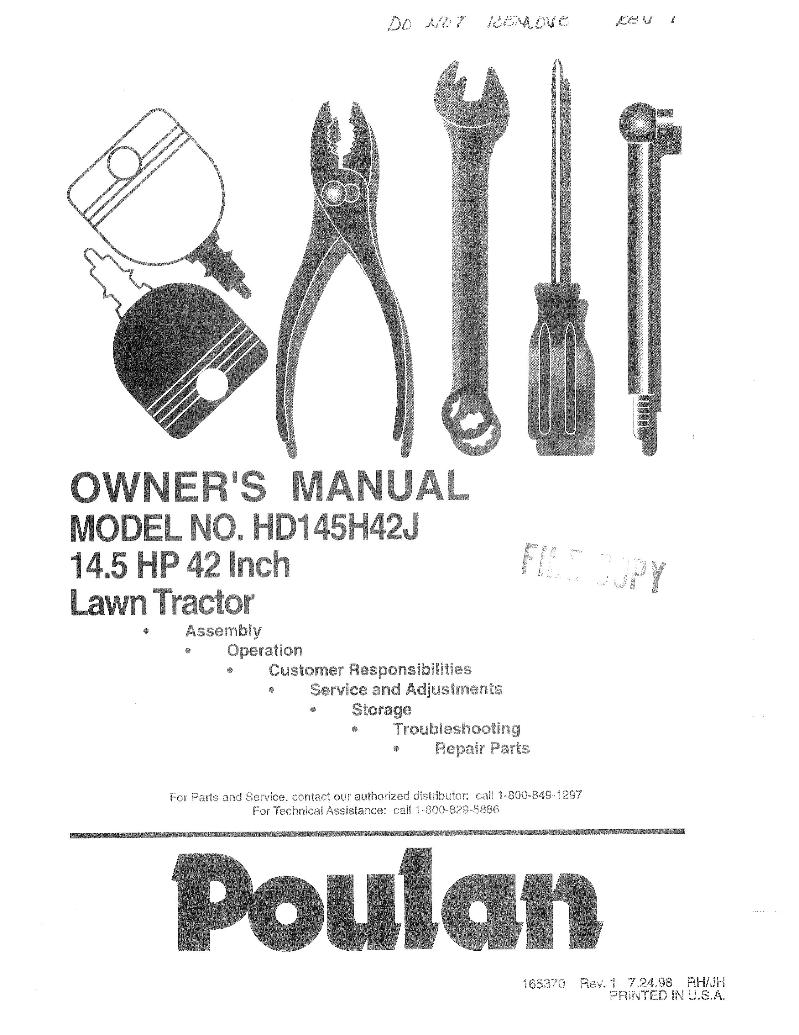 Poulan 165370 Lawn Mower User Manual
