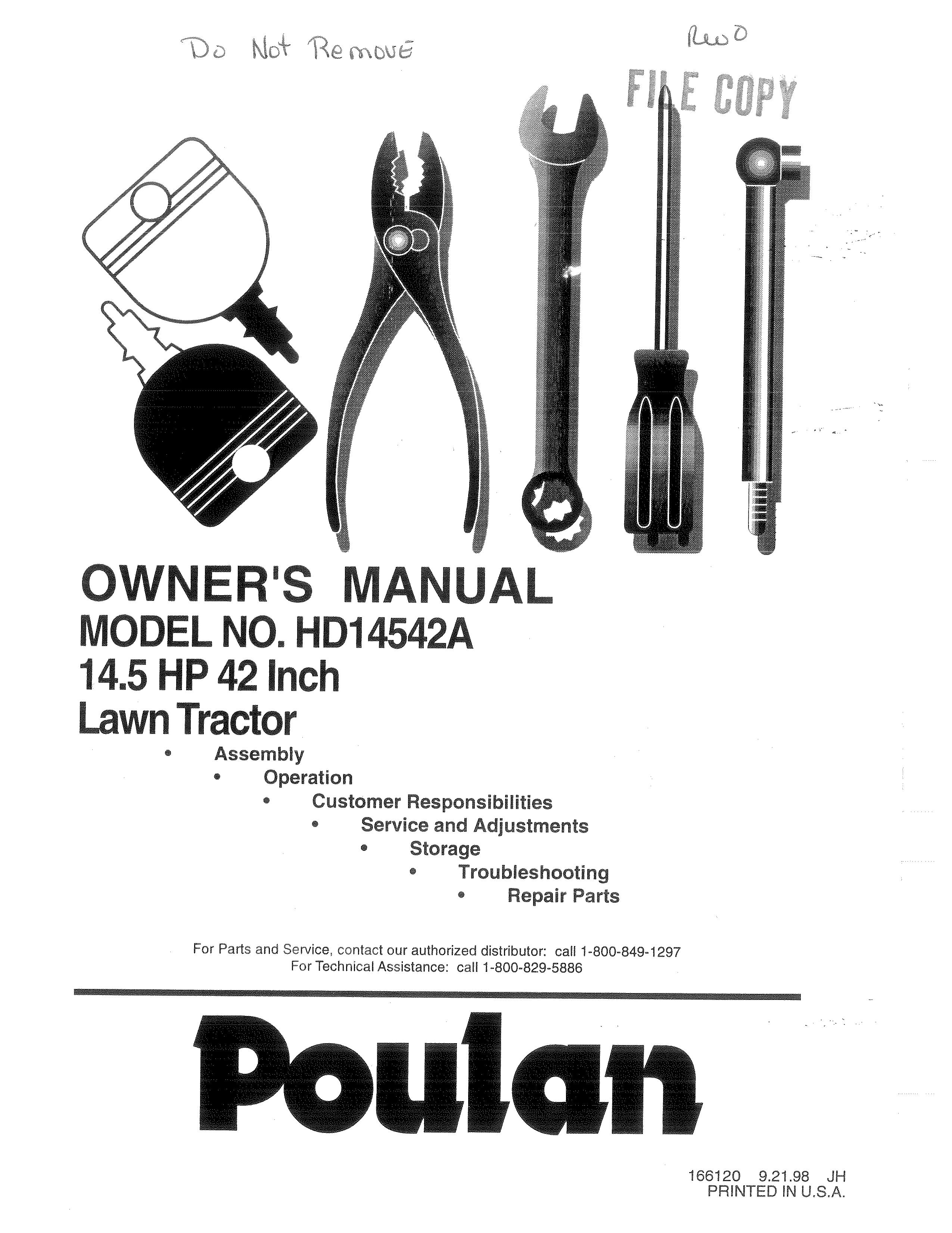 Poulan 166120 Lawn Mower User Manual