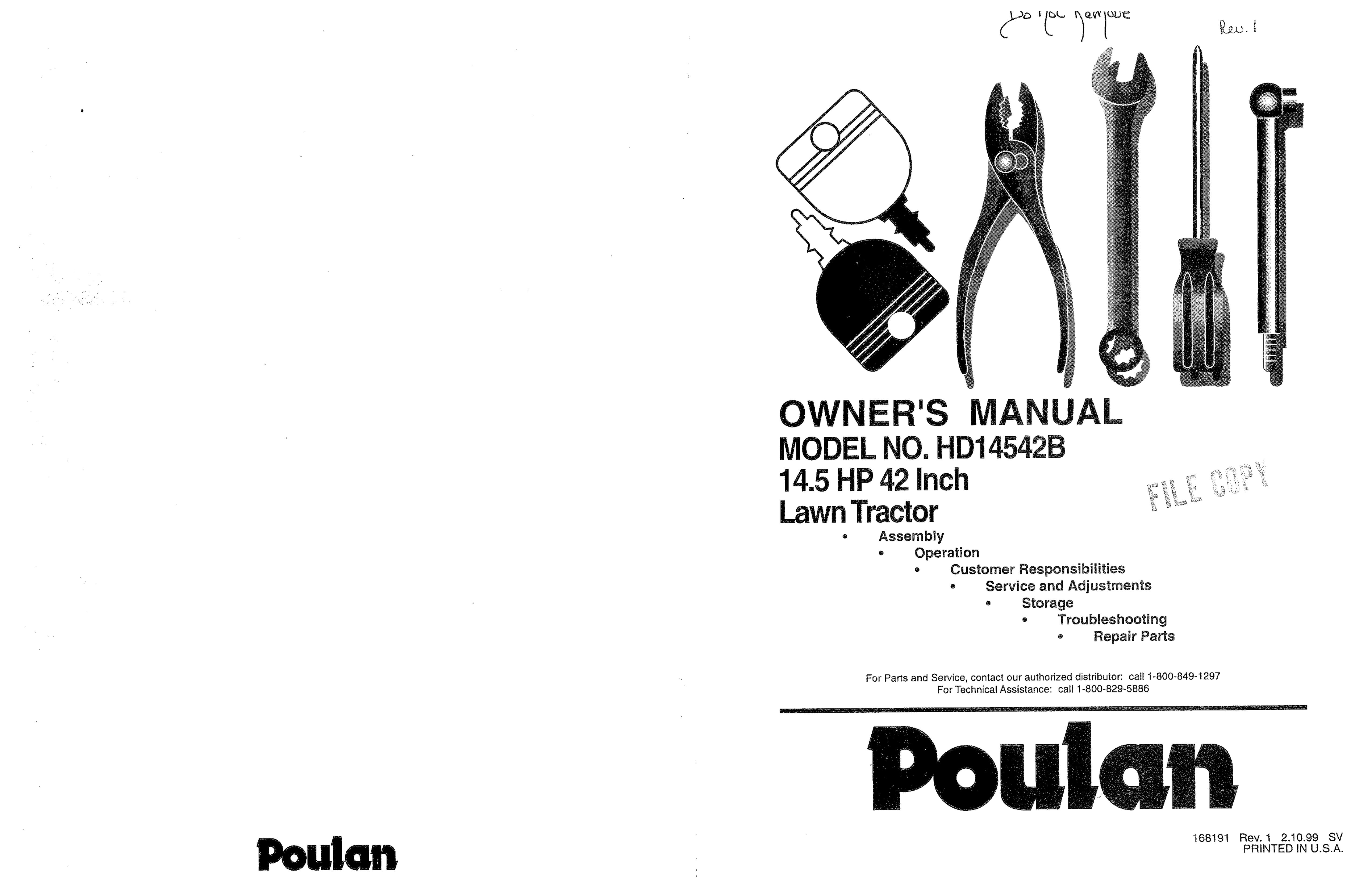 Poulan 168191 Lawn Mower User Manual