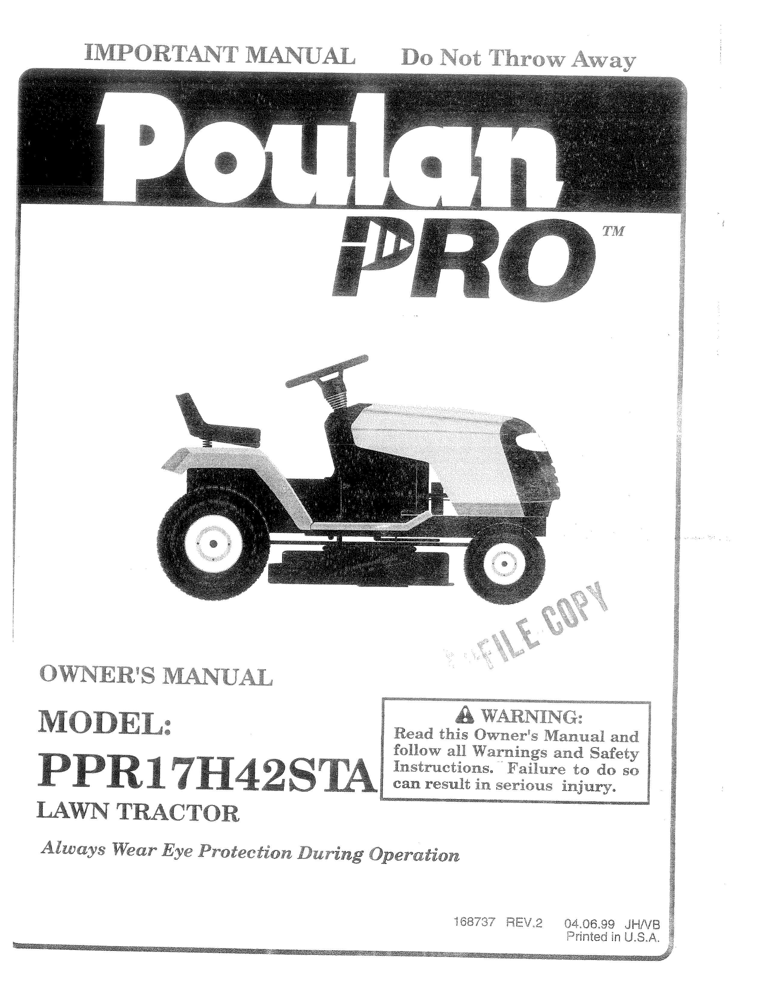 Poulan 168737 Lawn Mower User Manual