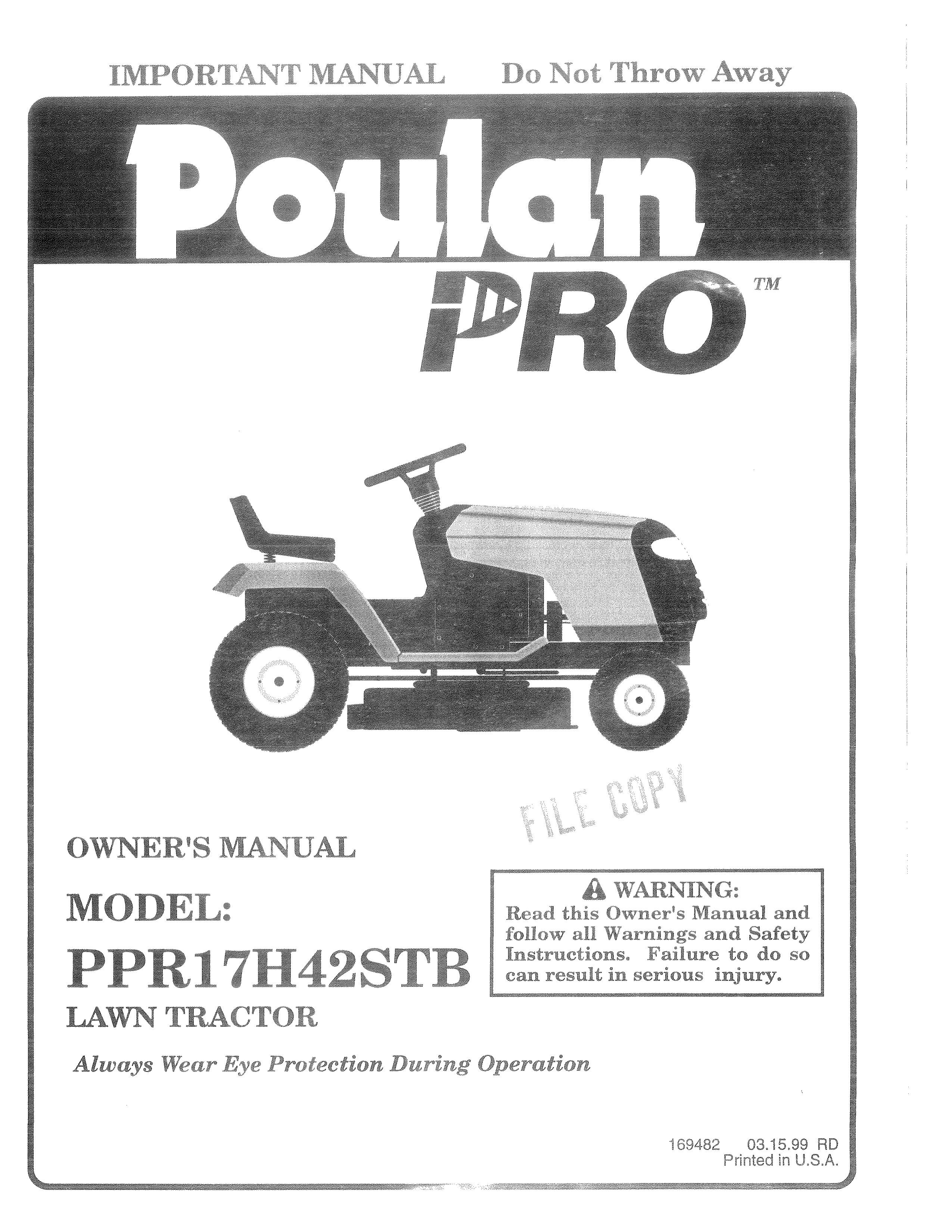 Poulan 169482 Lawn Mower User Manual