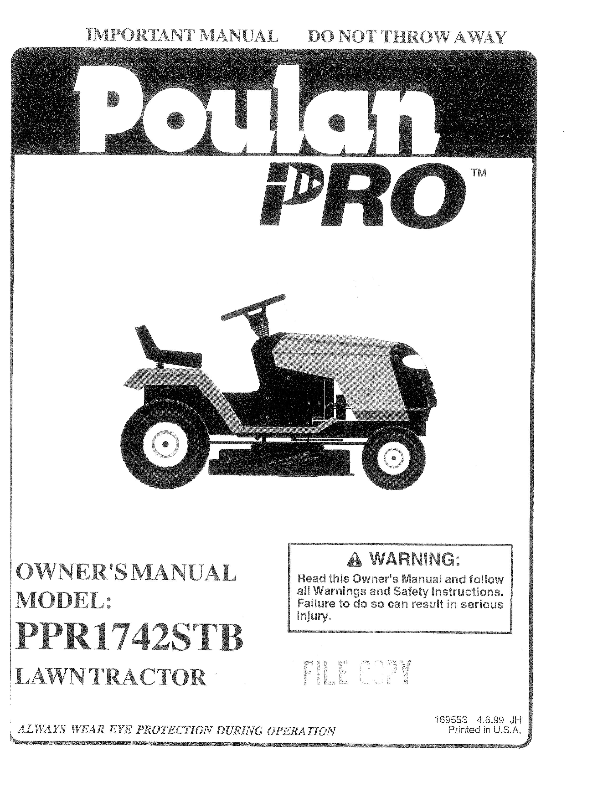 Poulan 169553 Lawn Mower User Manual