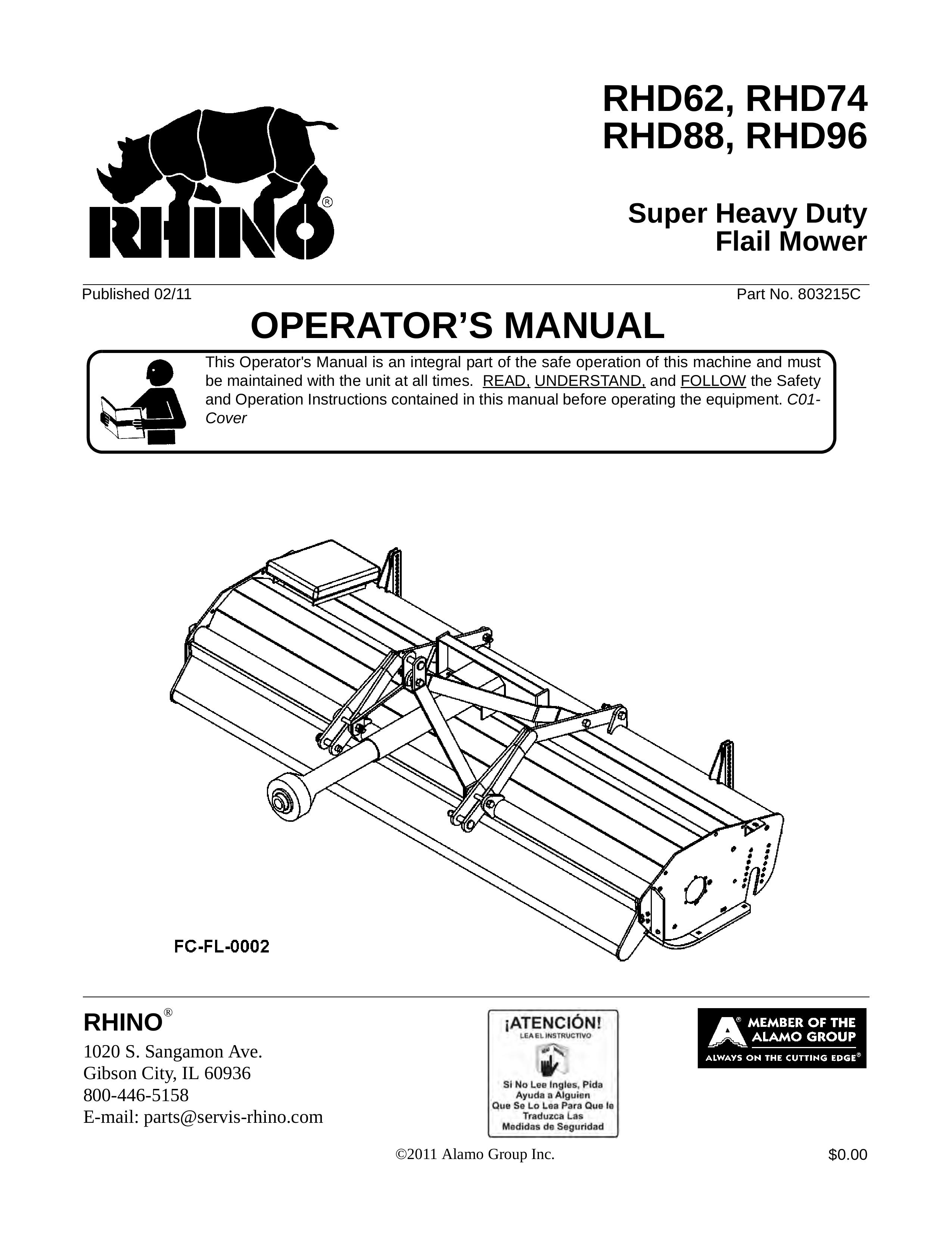 Rhino Mounts RHD74 Lawn Mower User Manual