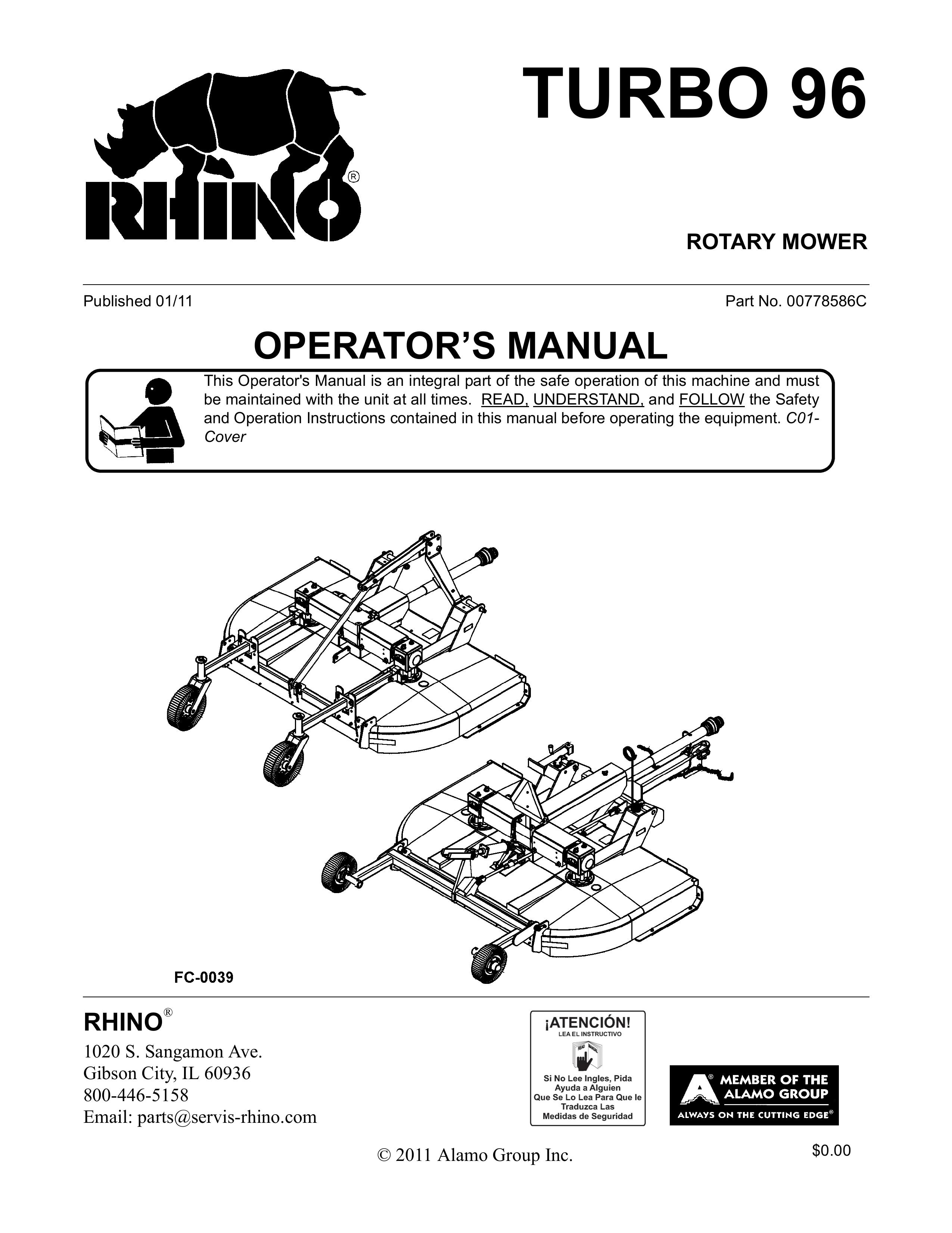 Rhino Mounts TURBO 96 Lawn Mower User Manual