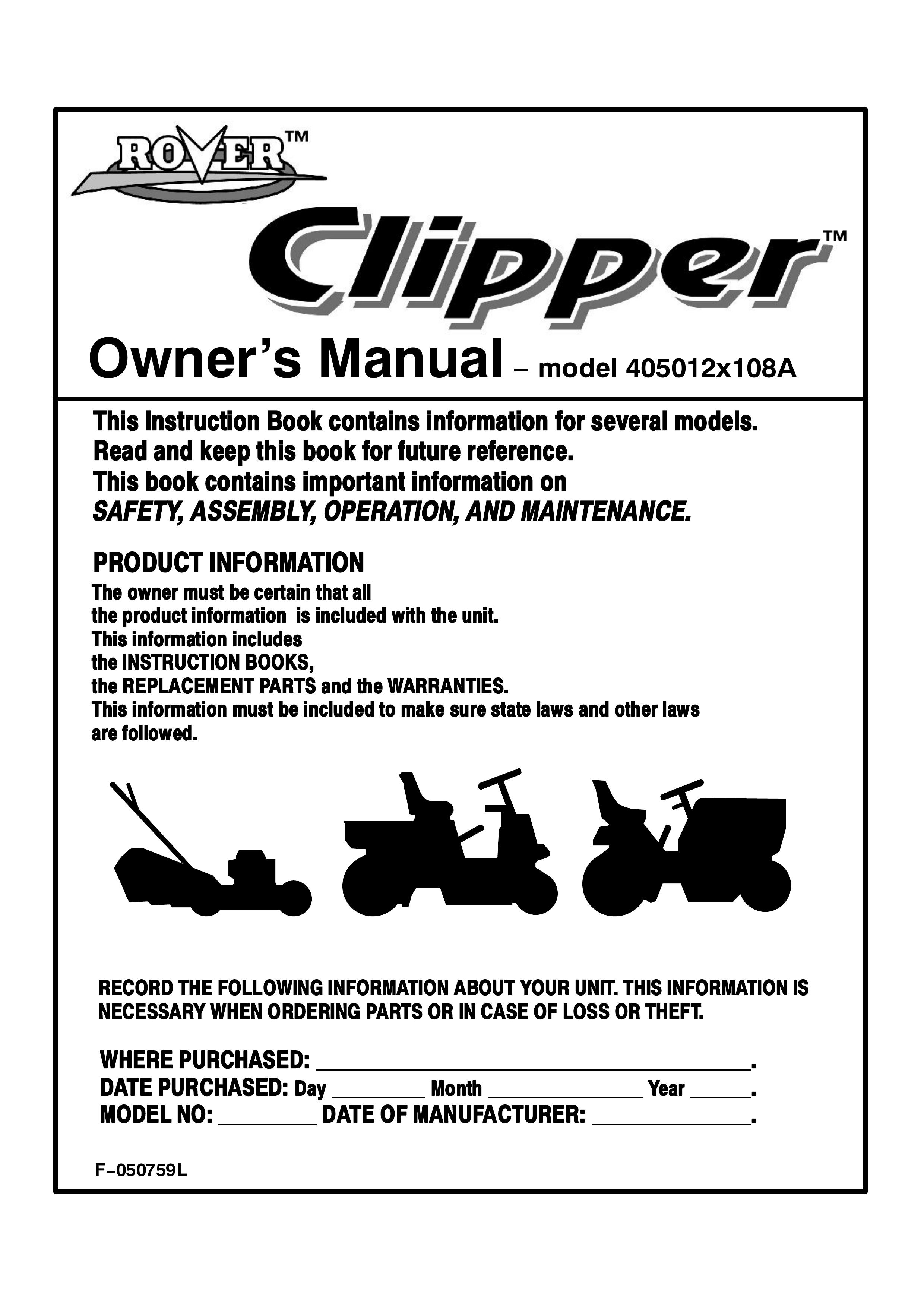 Rover 405012x108A Lawn Mower User Manual