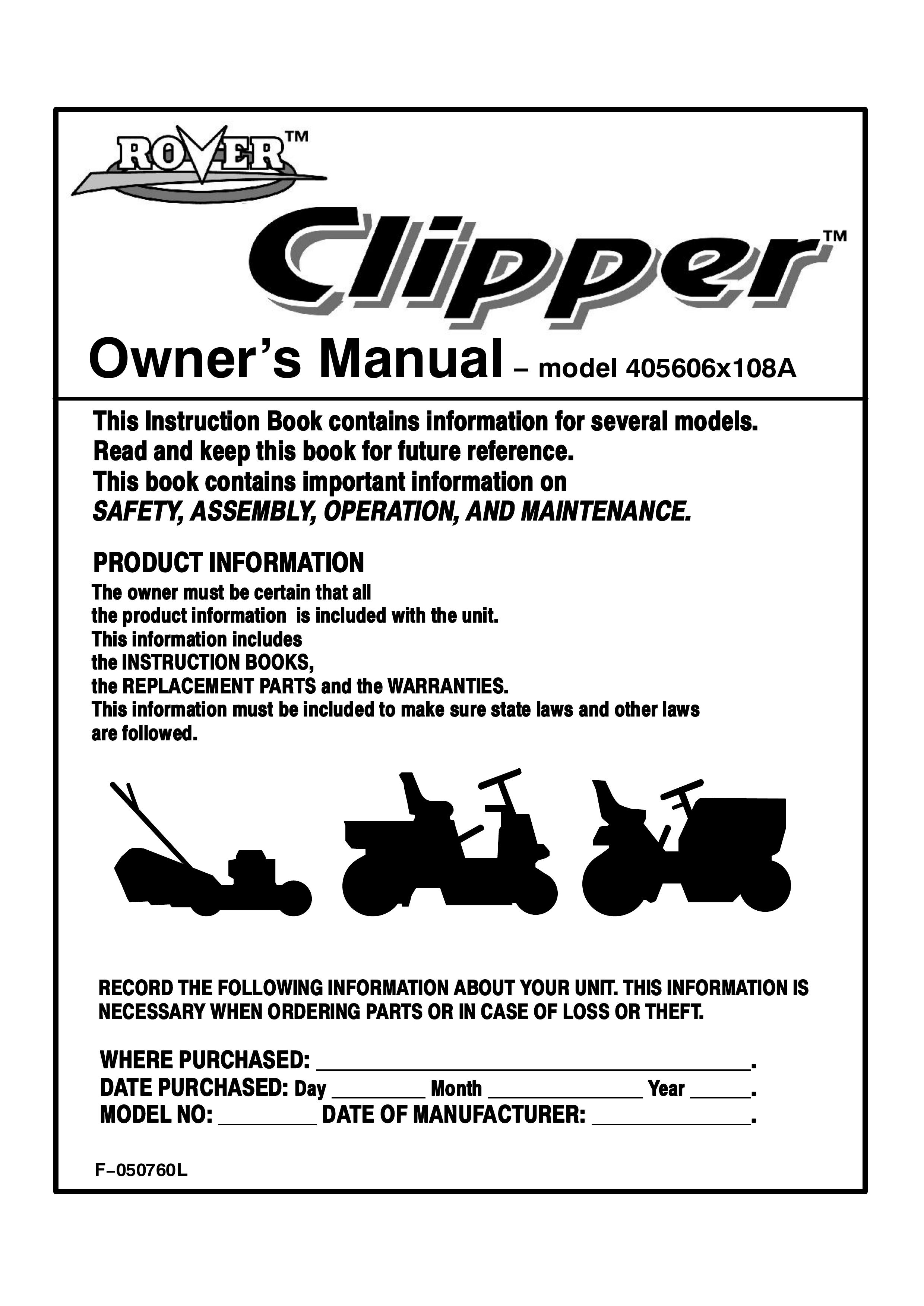 Rover 405606x108A Lawn Mower User Manual
