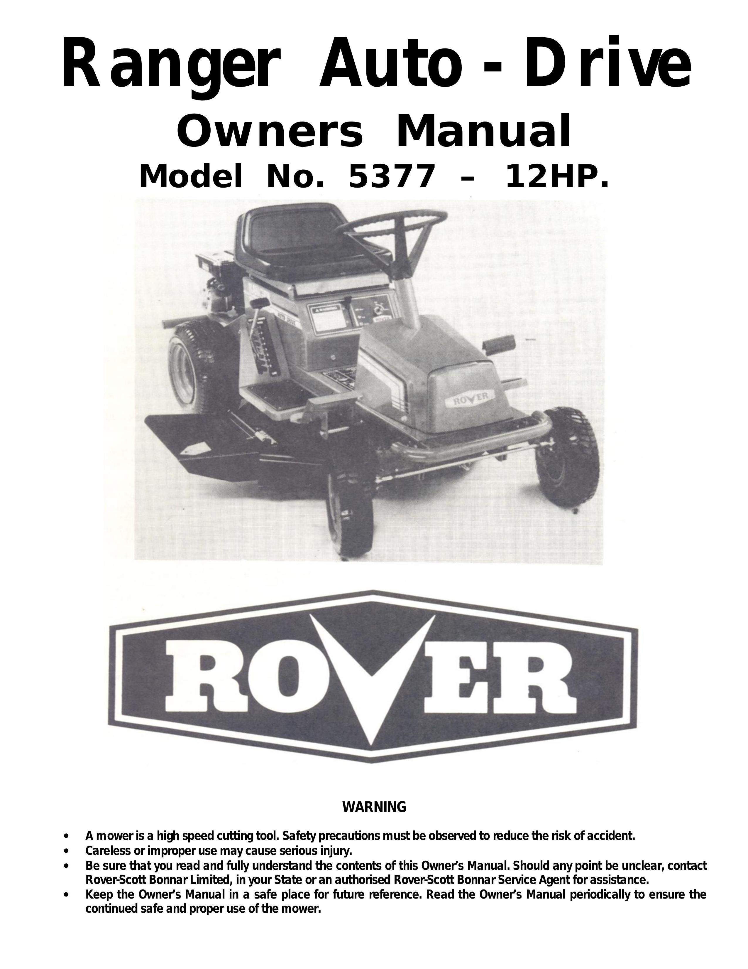 Rover 5377 - 12HP Lawn Mower User Manual
