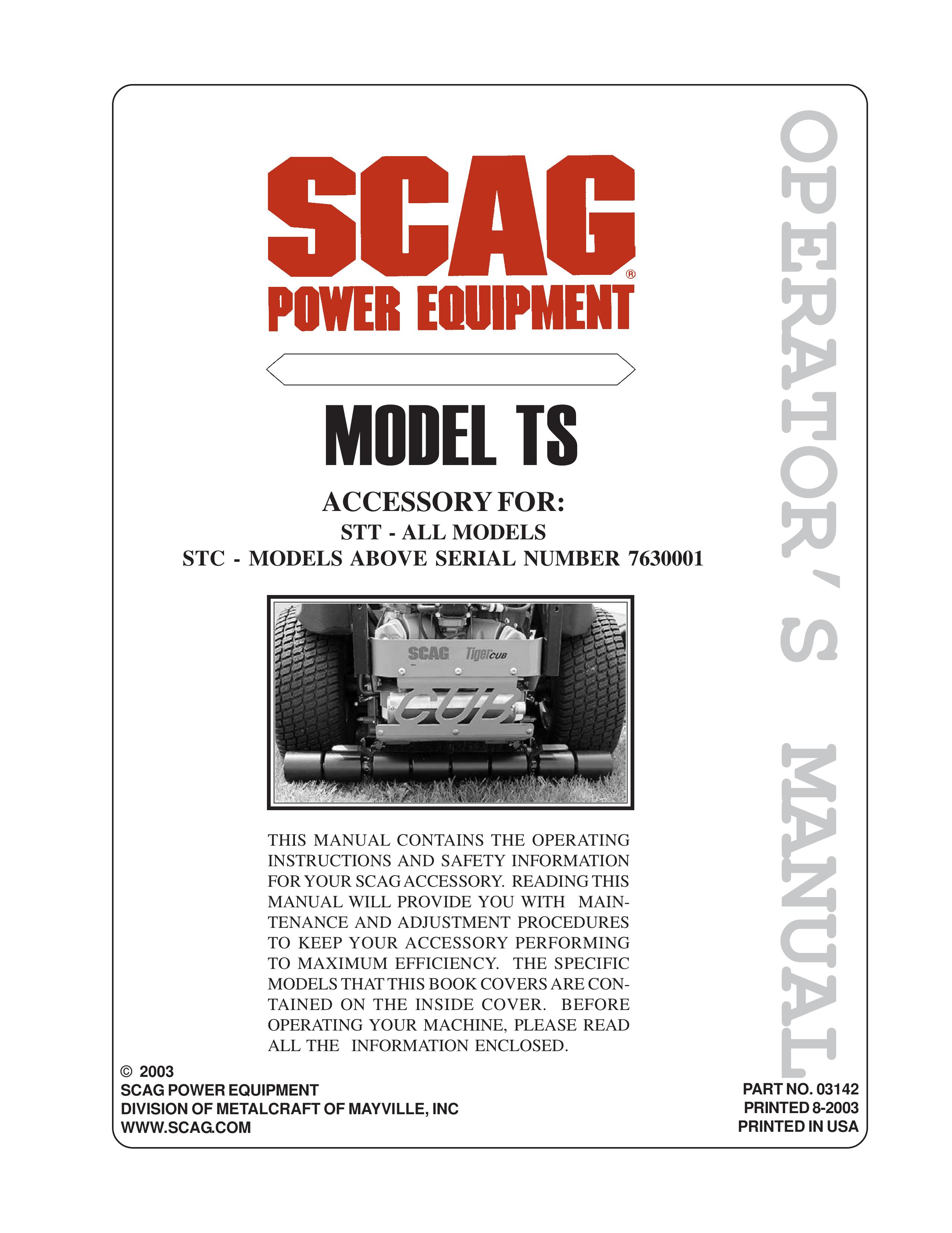Scag Power Equipment 7630001 Lawn Mower User Manual