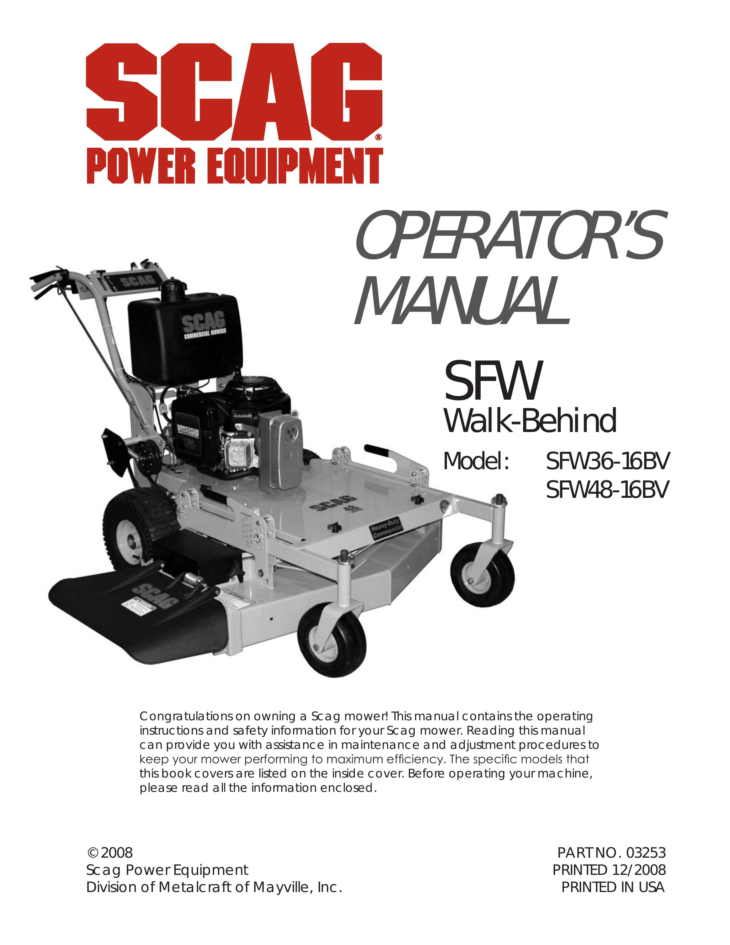 Scag Power Equipment SFW36-16BV Lawn Mower User Manual