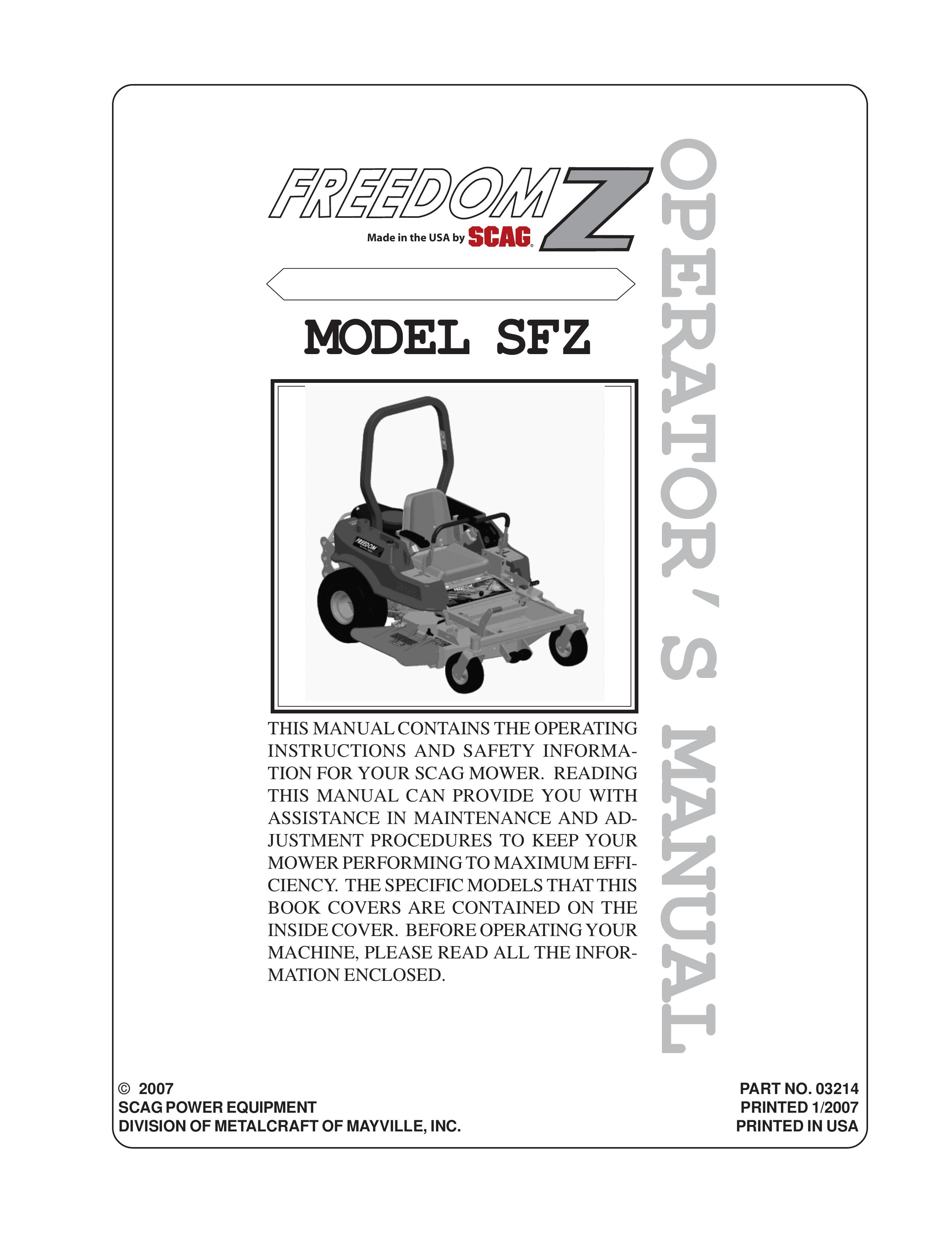 Scag Power Equipment SFZ Lawn Mower User Manual