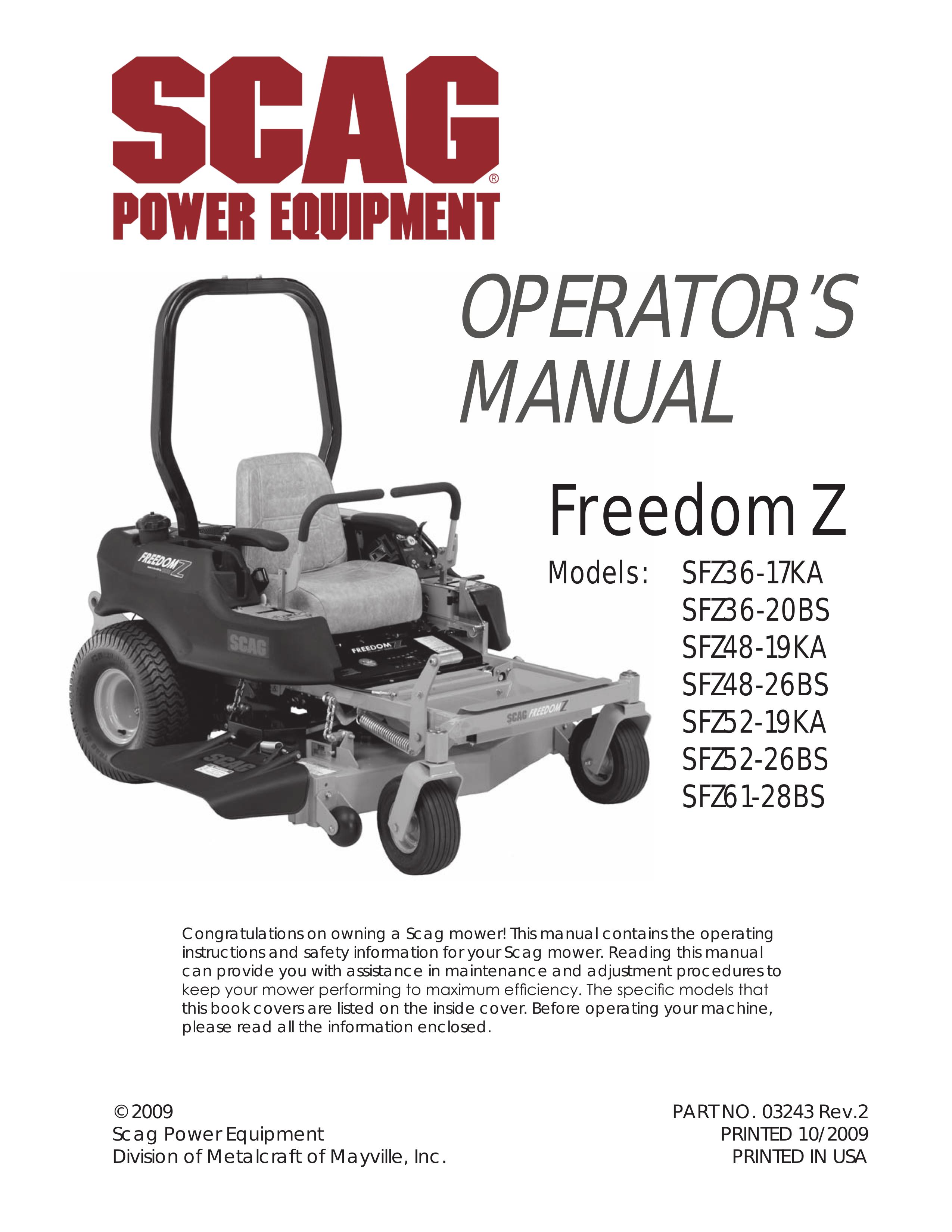 Scag Power Equipment SFZ61-28BS Lawn Mower User Manual
