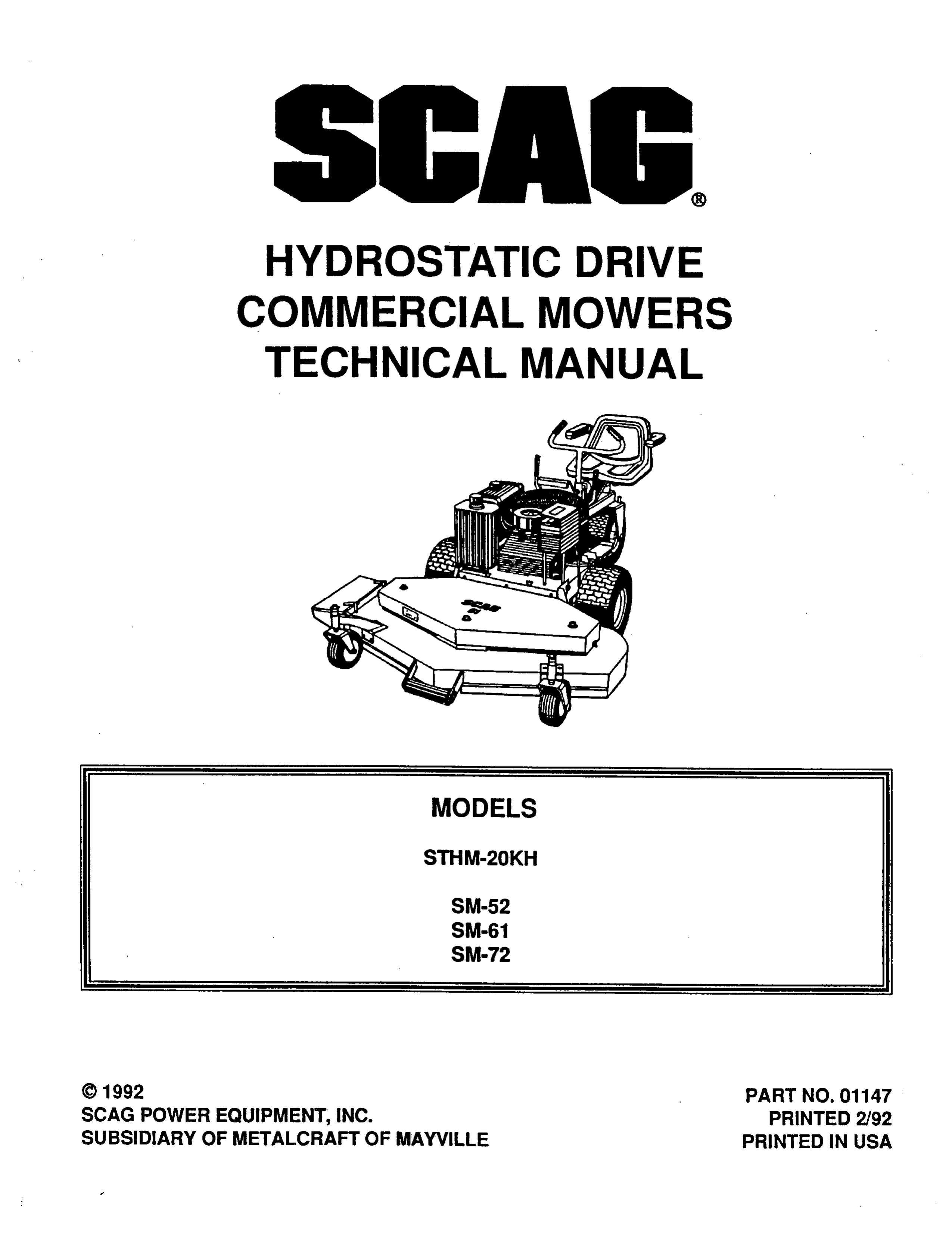 Scag Power Equipment SM-52 Lawn Mower User Manual