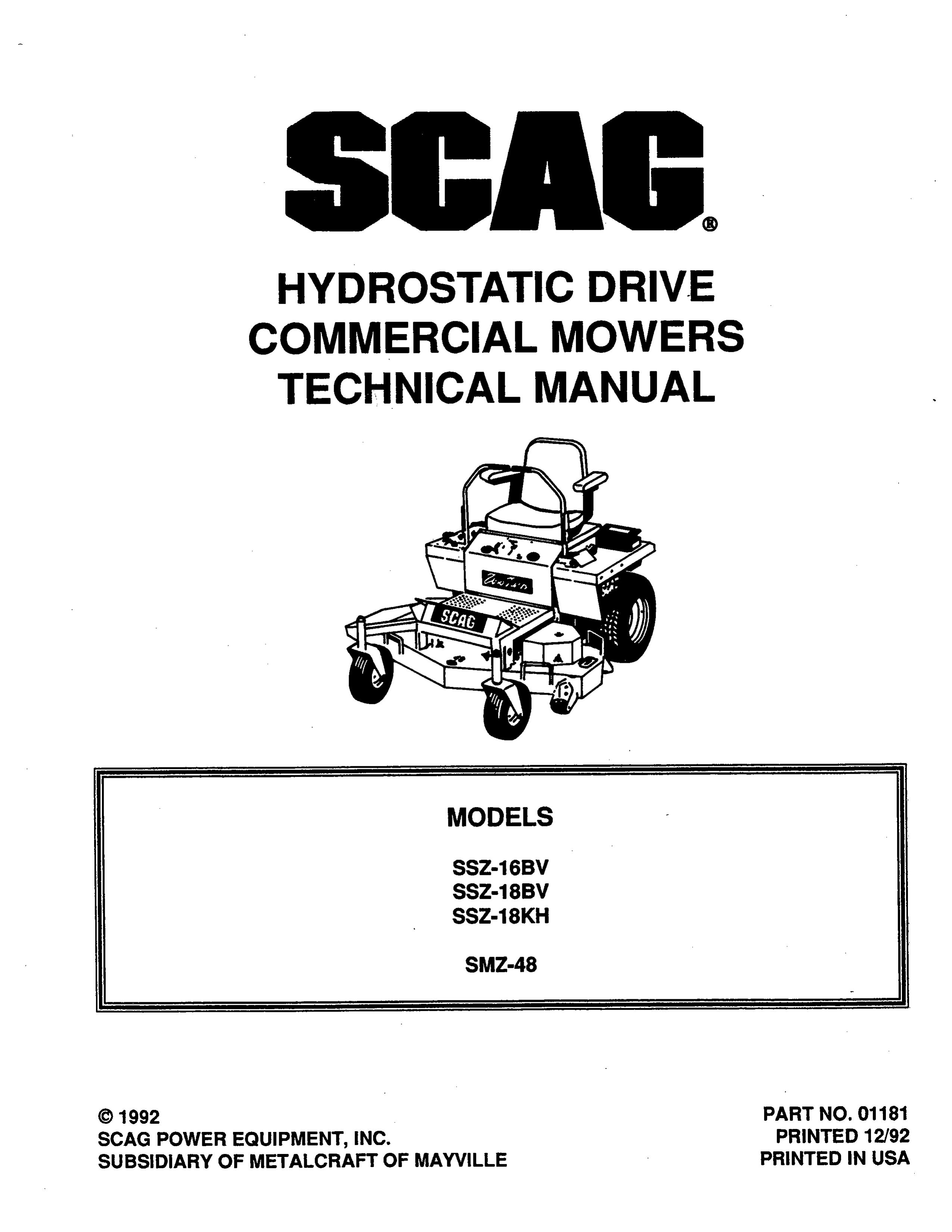 Scag Power Equipment SMZ-48 Lawn Mower User Manual