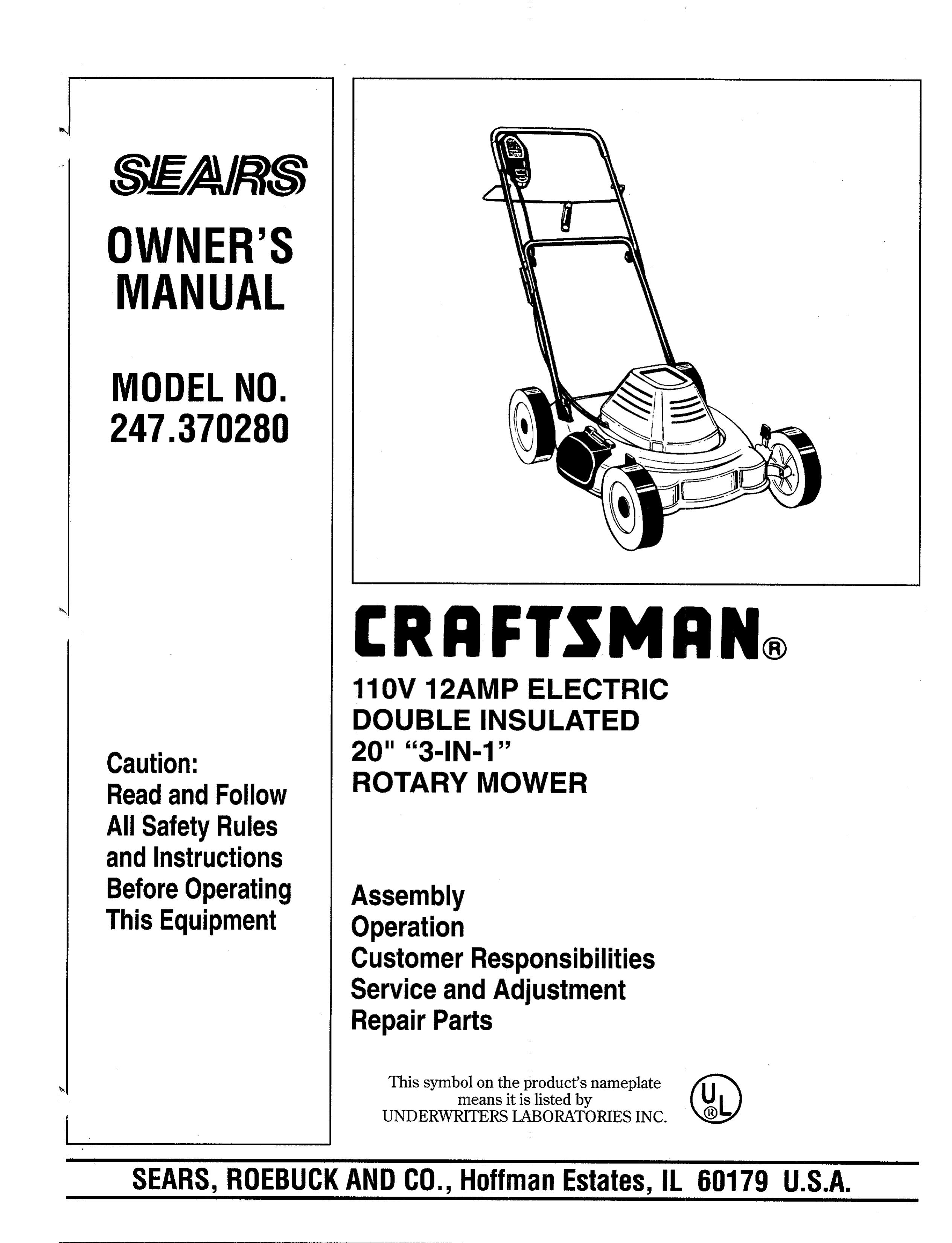 Sears 247.37028 Lawn Mower User Manual