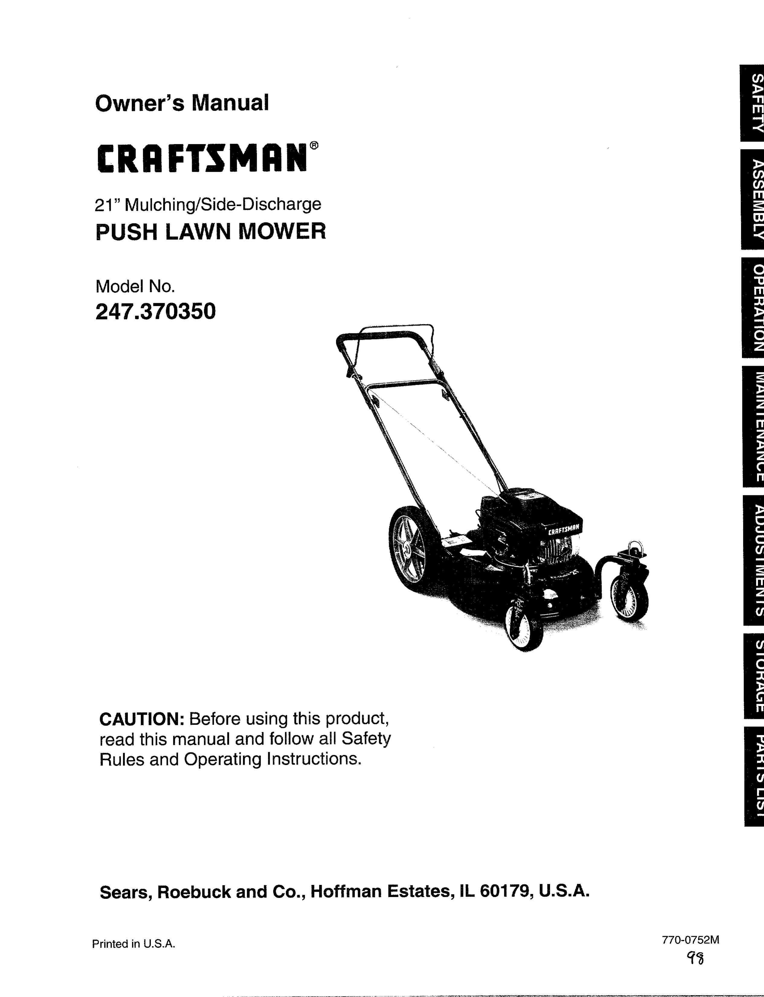 Sears 247.37035 Lawn Mower User Manual