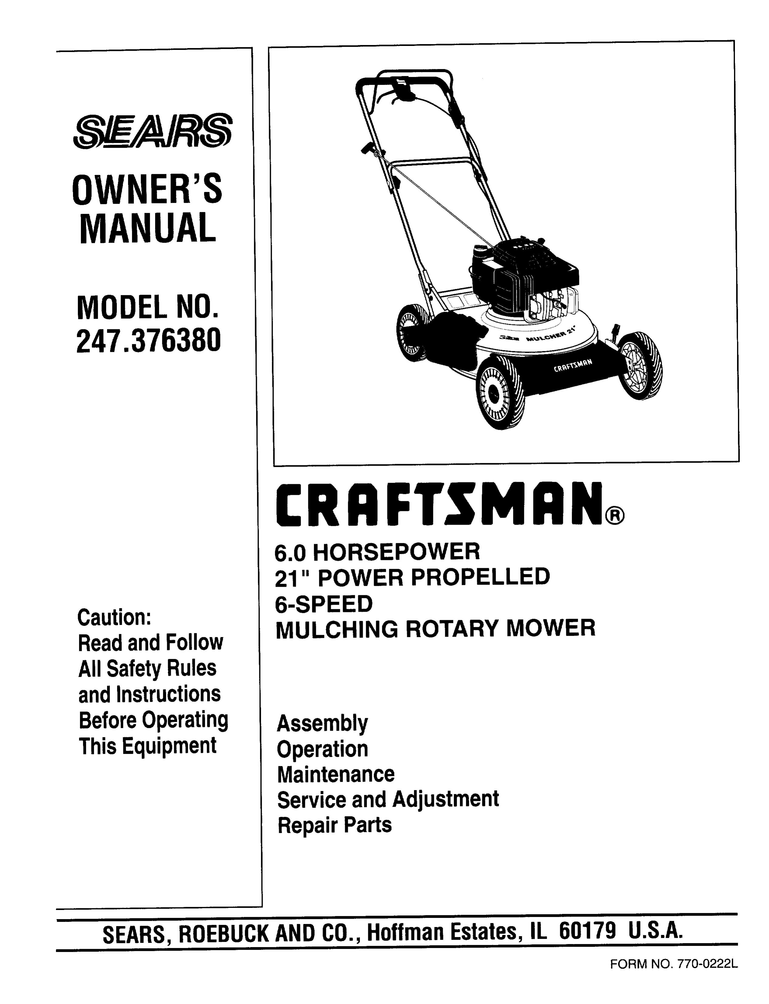Sears 247.37638 Lawn Mower User Manual