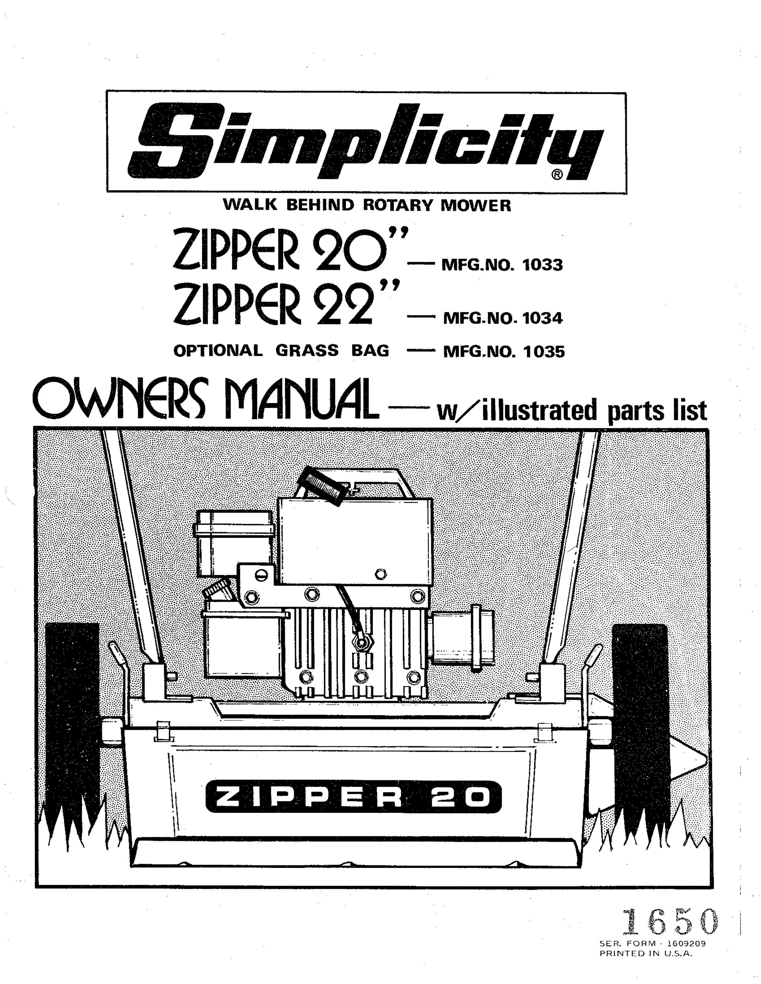 Simplicity 1034 Lawn Mower User Manual