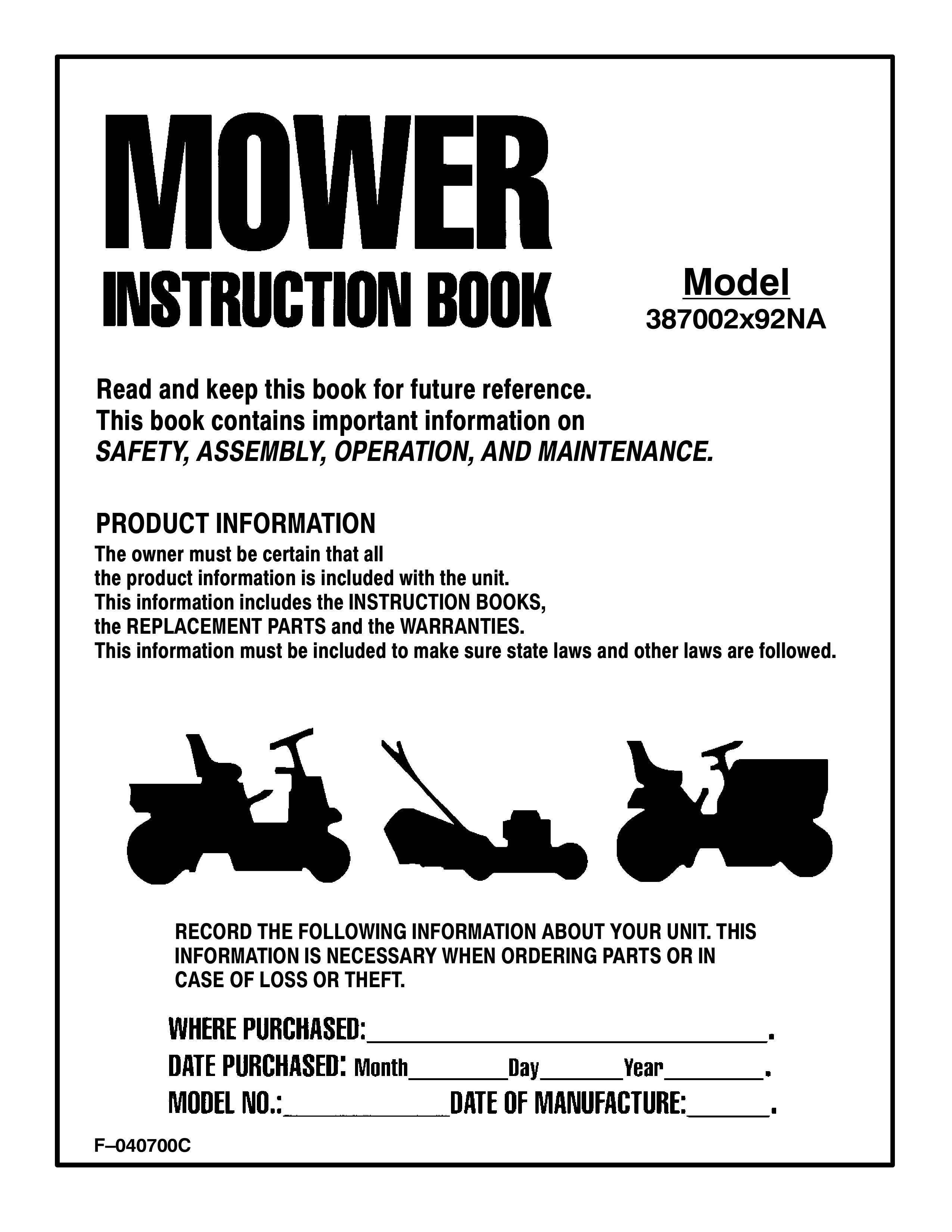 Stanley Black & Decker 387002x92NA Lawn Mower User Manual