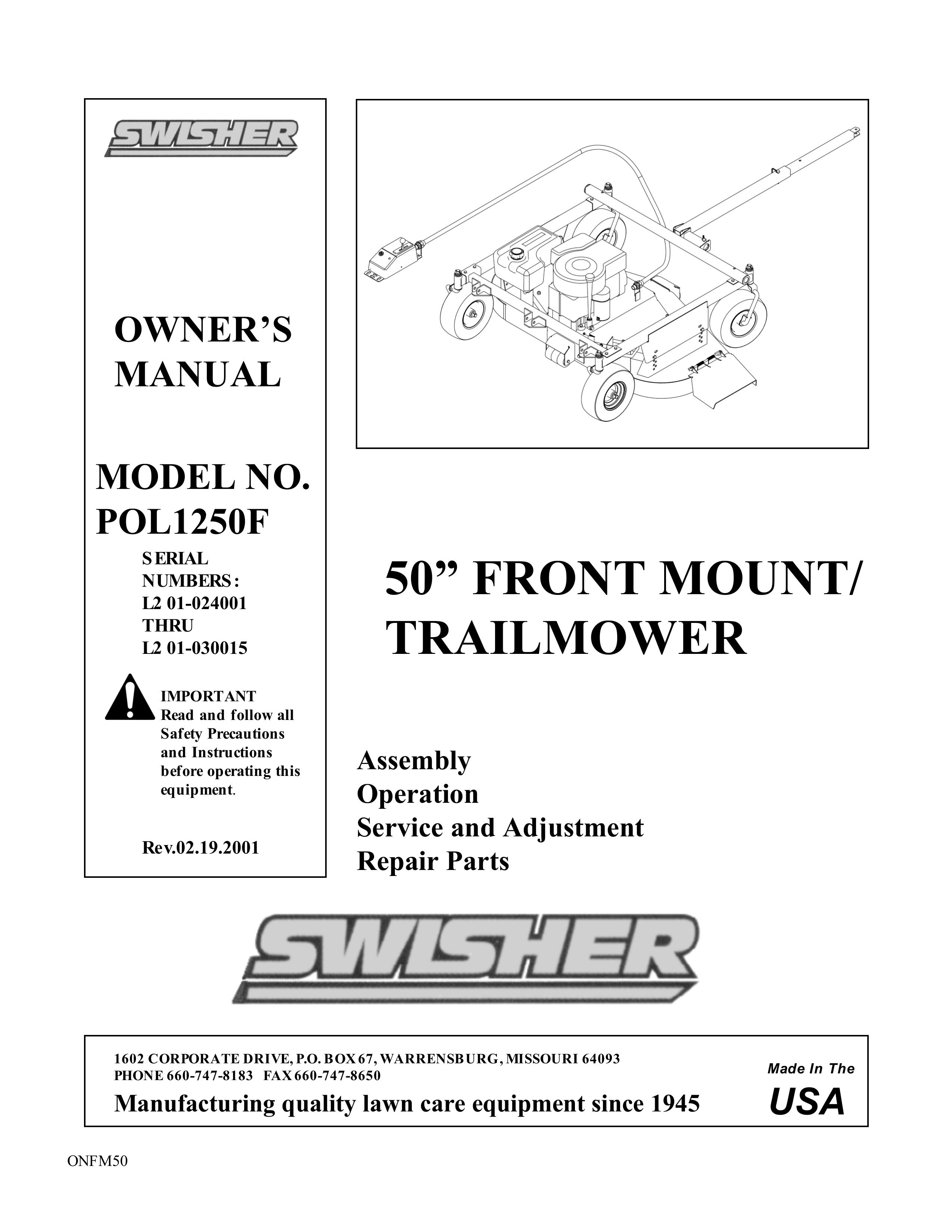 Swisher pol1250f Lawn Mower User Manual