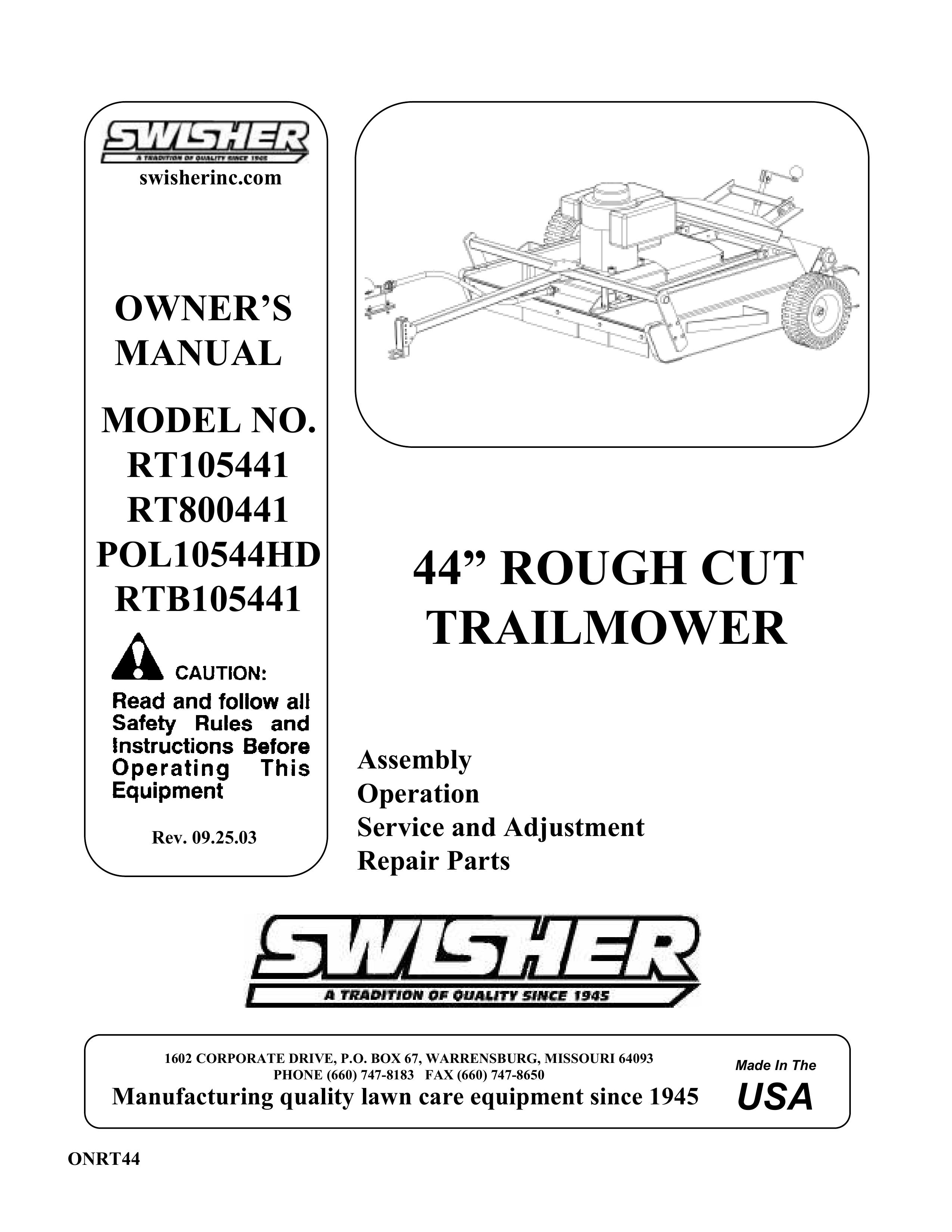 Swisher RT105441 Lawn Mower User Manual