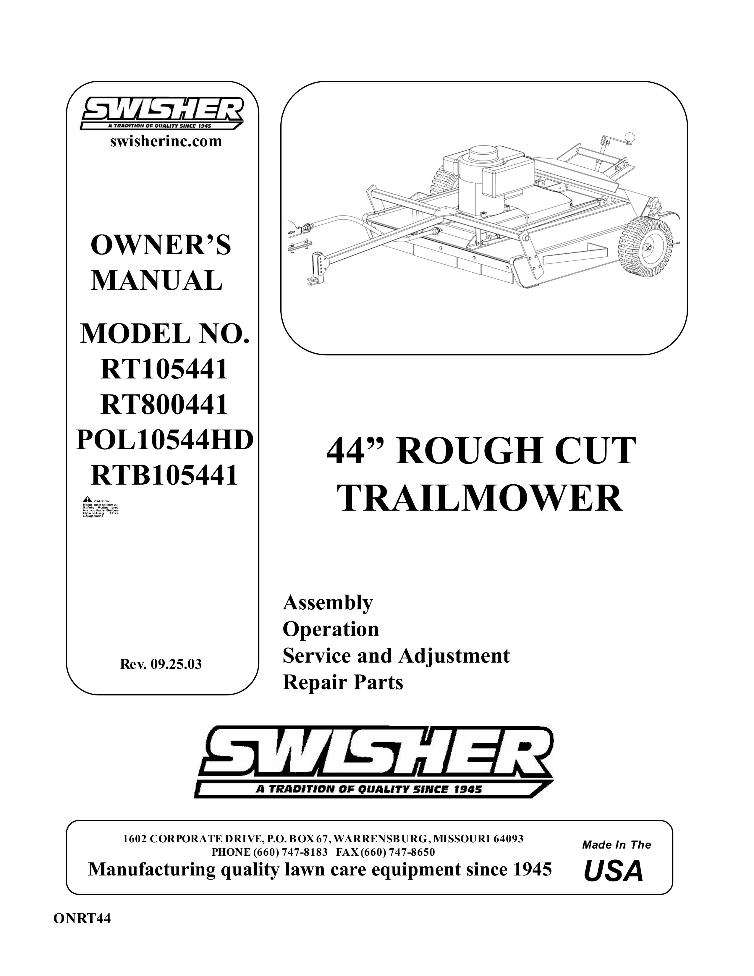 Swisher RTB105441 Lawn Mower User Manual