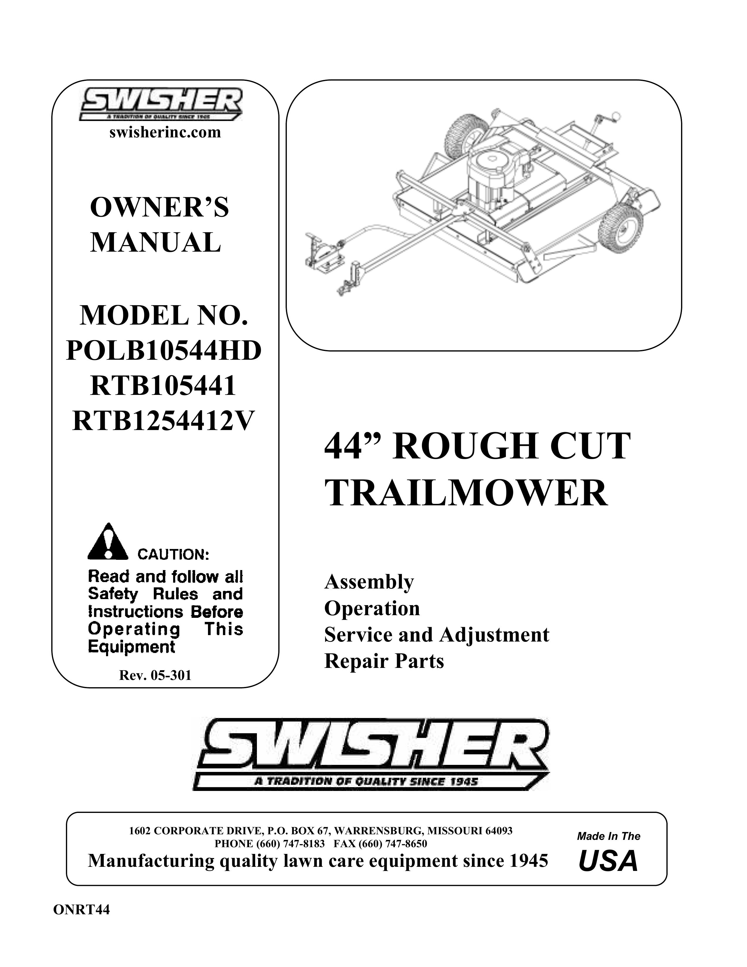 Swisher RTB1254412V, POLB10544HD, RTB105441 Lawn Mower User Manual