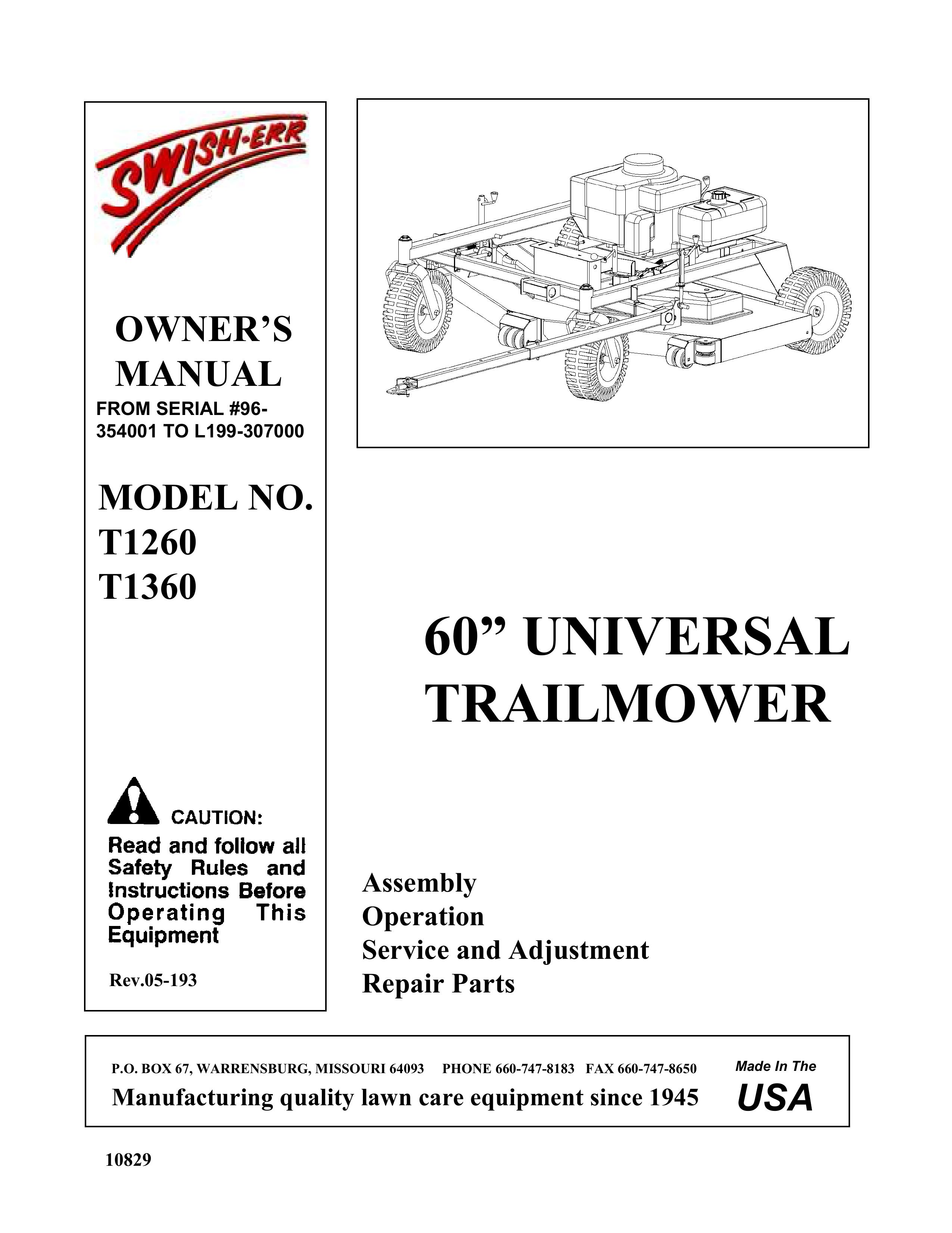 Swisher T1360, T1260 Lawn Mower User Manual