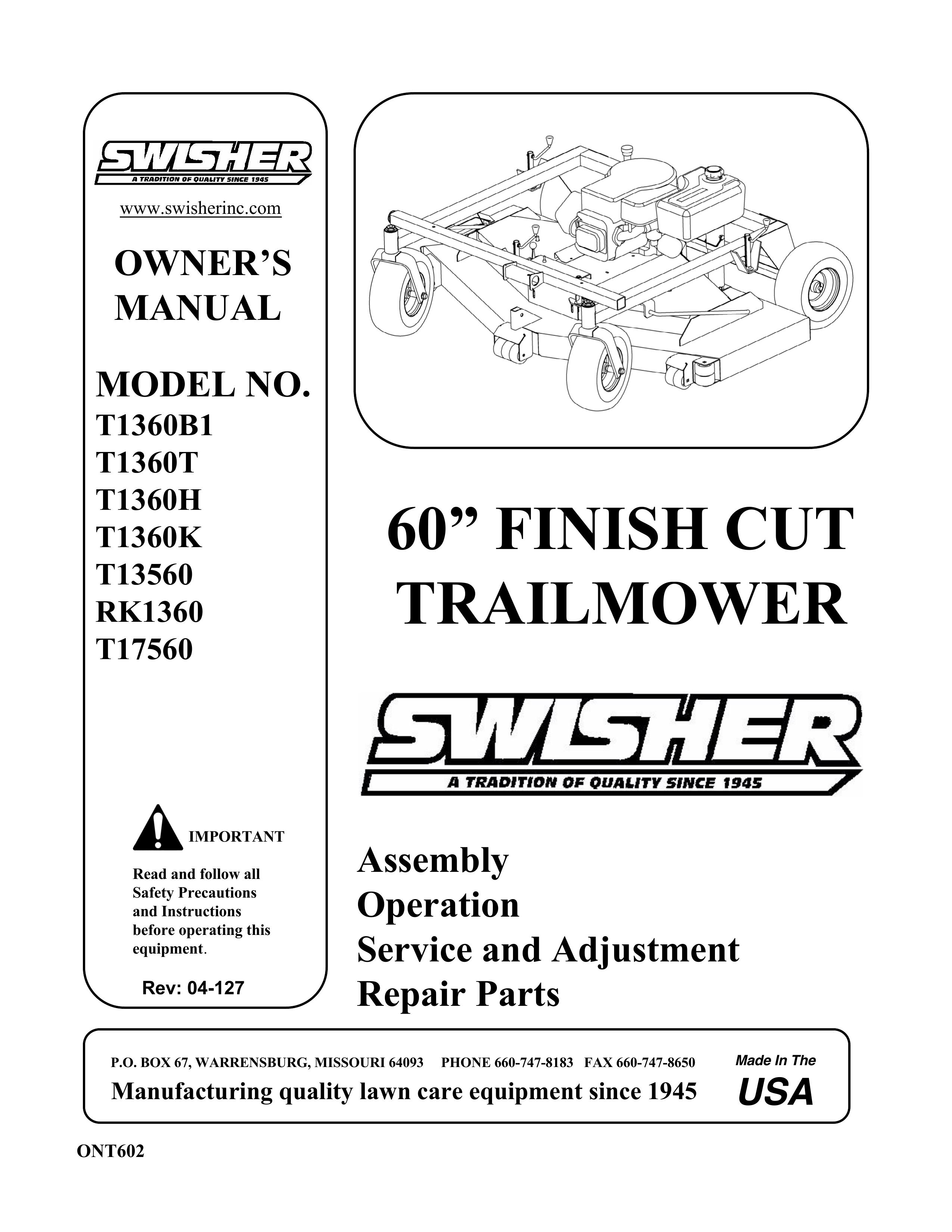 Swisher T1360K Lawn Mower User Manual