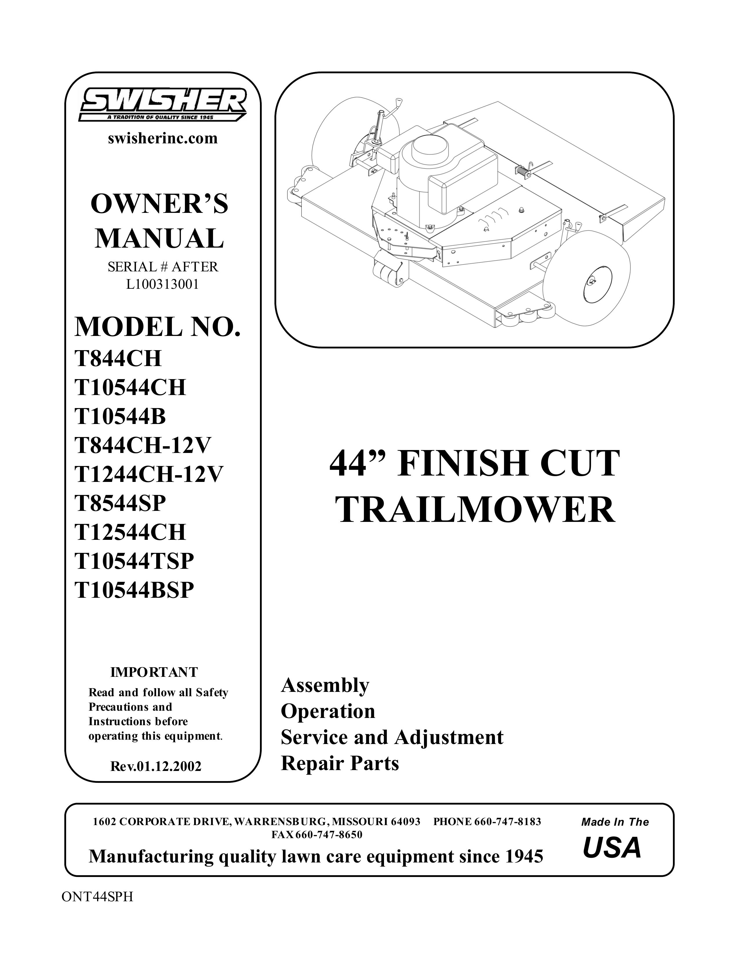 Swisher T844CH-12V Lawn Mower User Manual