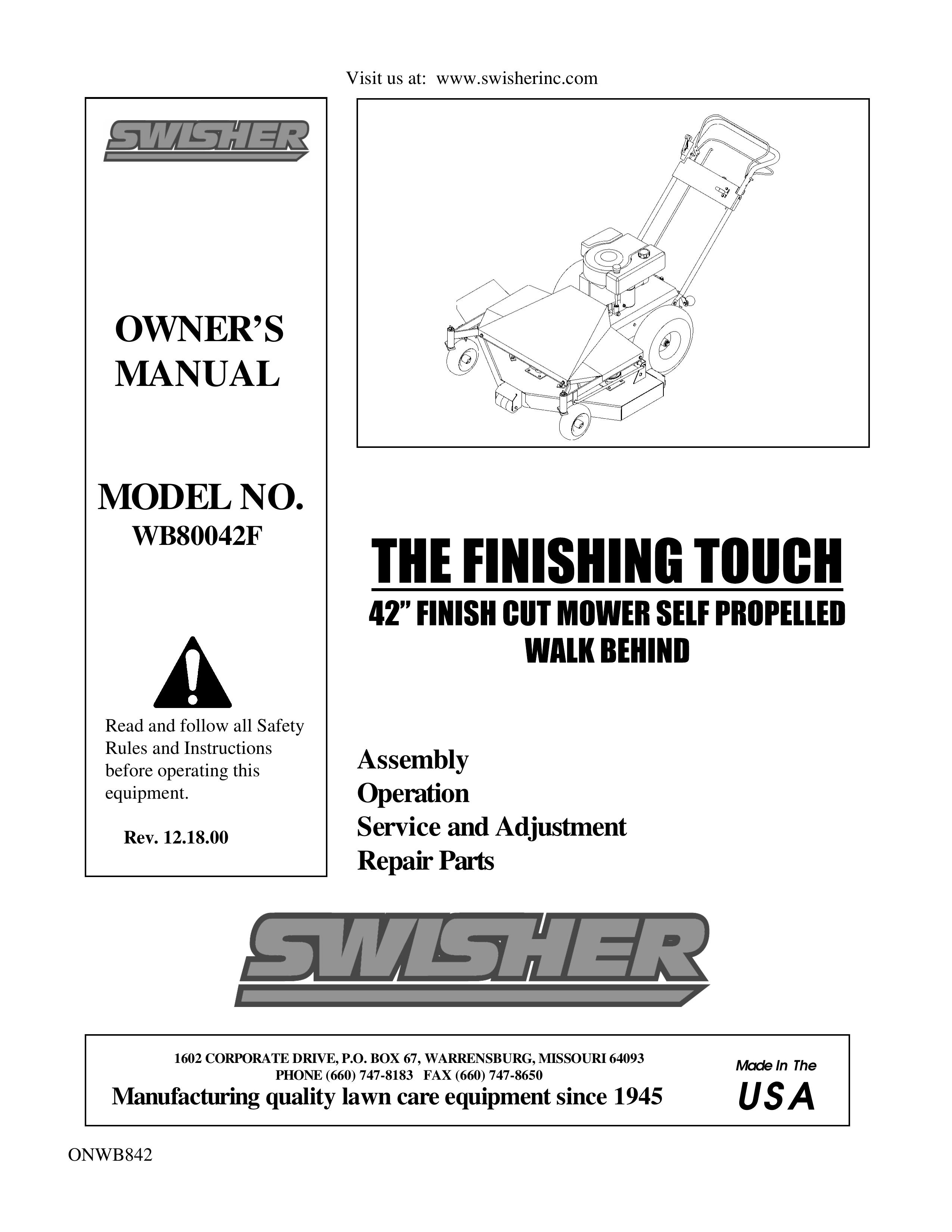 Swisher WB80042F Lawn Mower User Manual