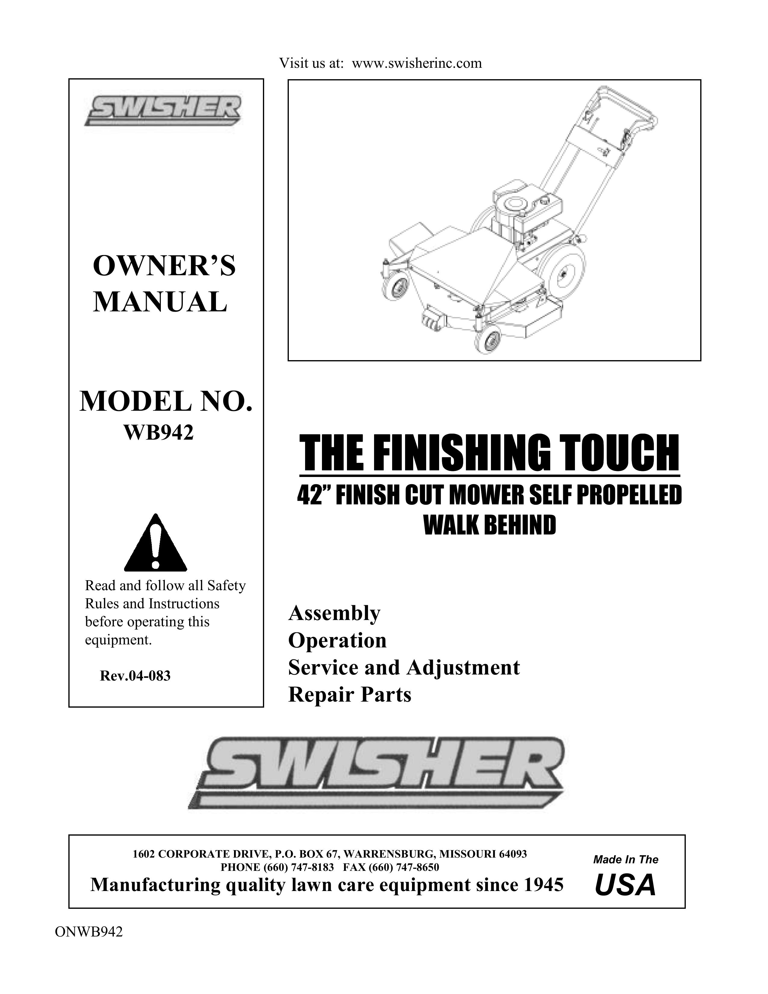 Swisher WB942 Lawn Mower User Manual