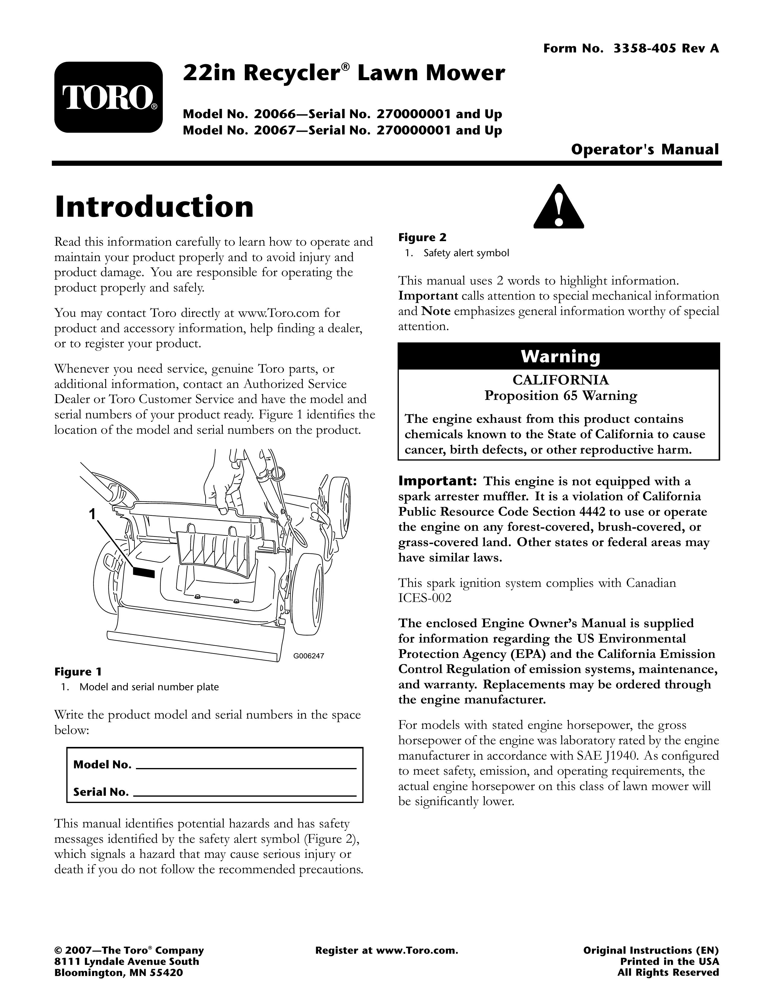 Toro 20066 Lawn Mower User Manual