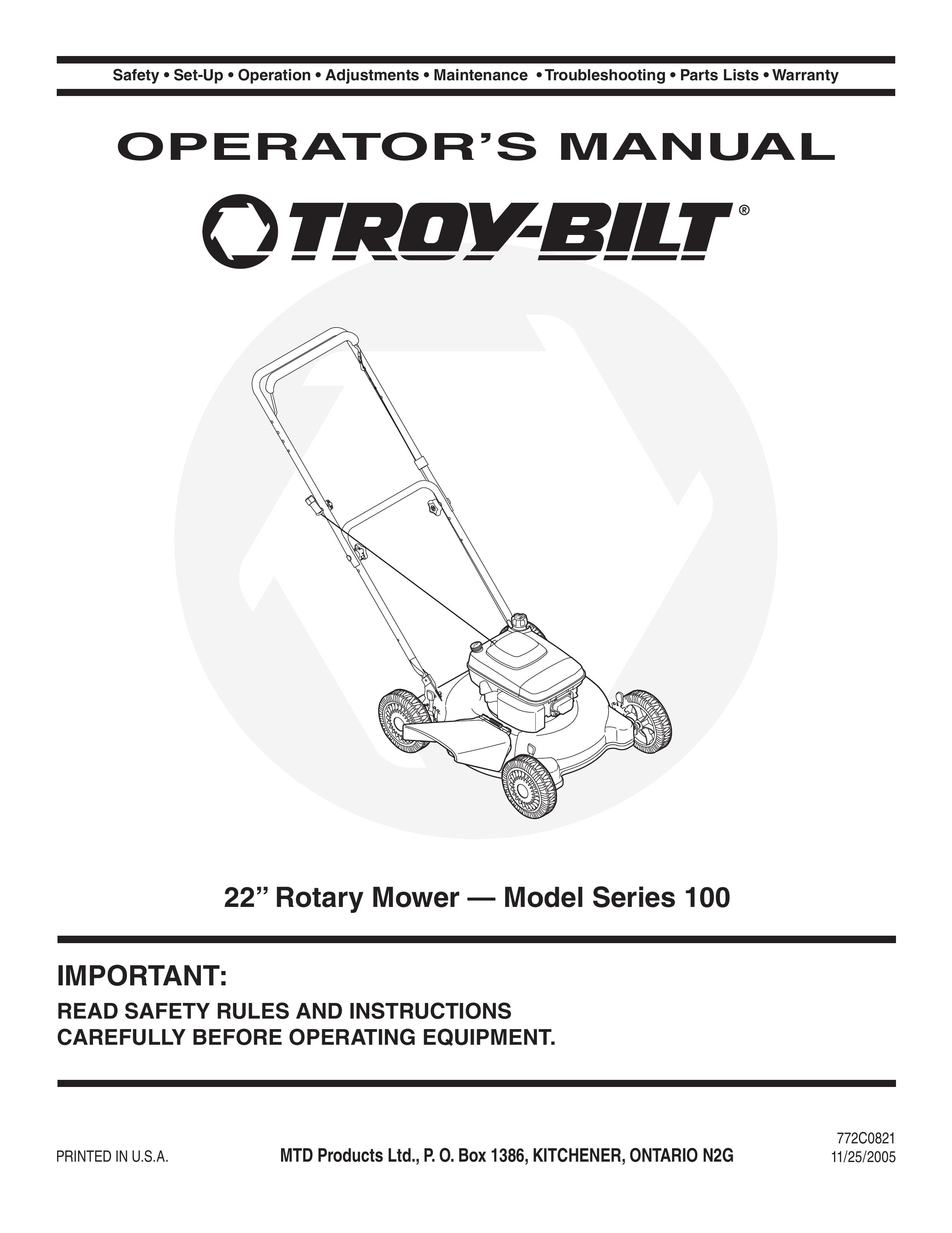 Troy-Bilt 100 Lawn Mower User Manual