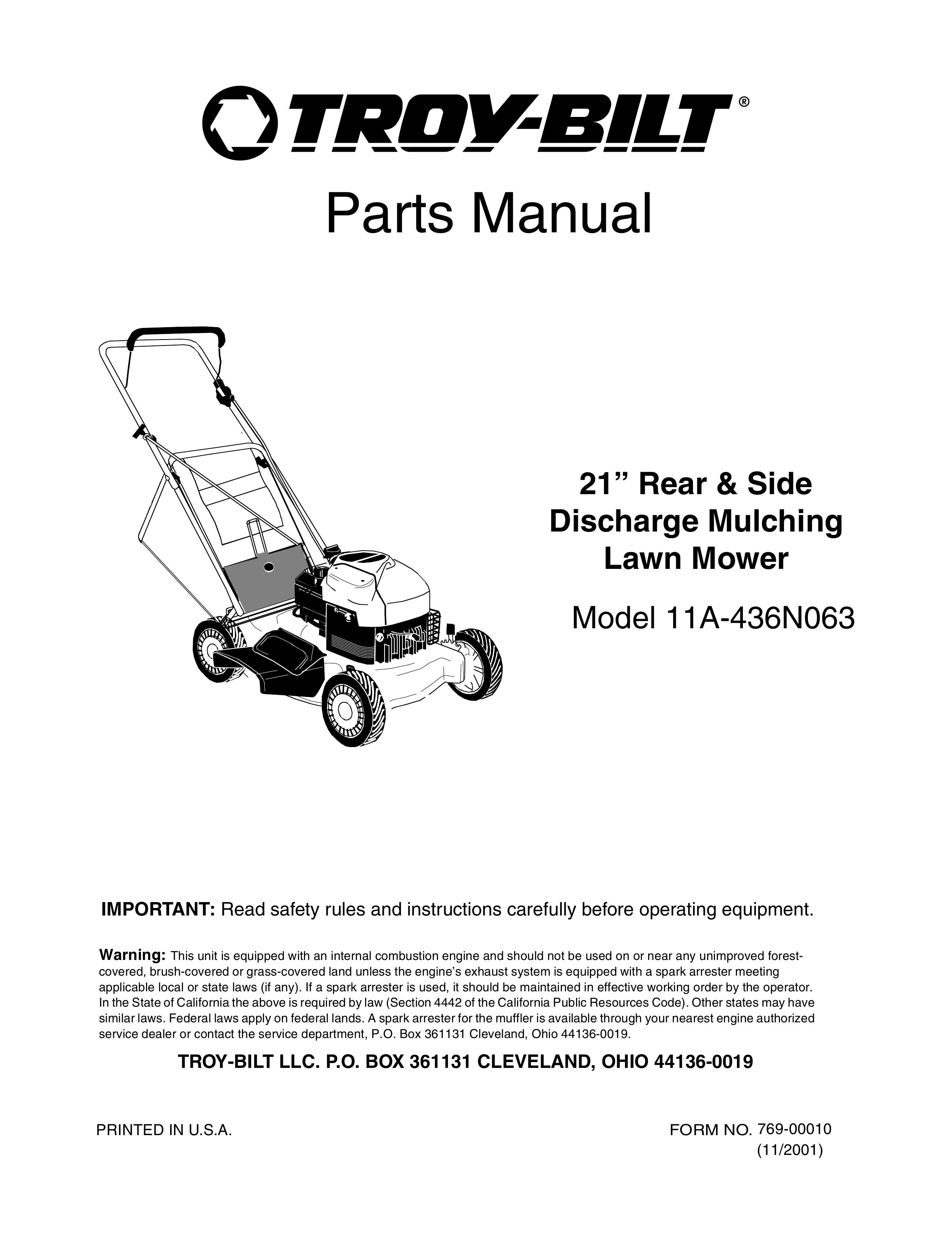 Troy-Bilt 11A-436N063 Lawn Mower User Manual