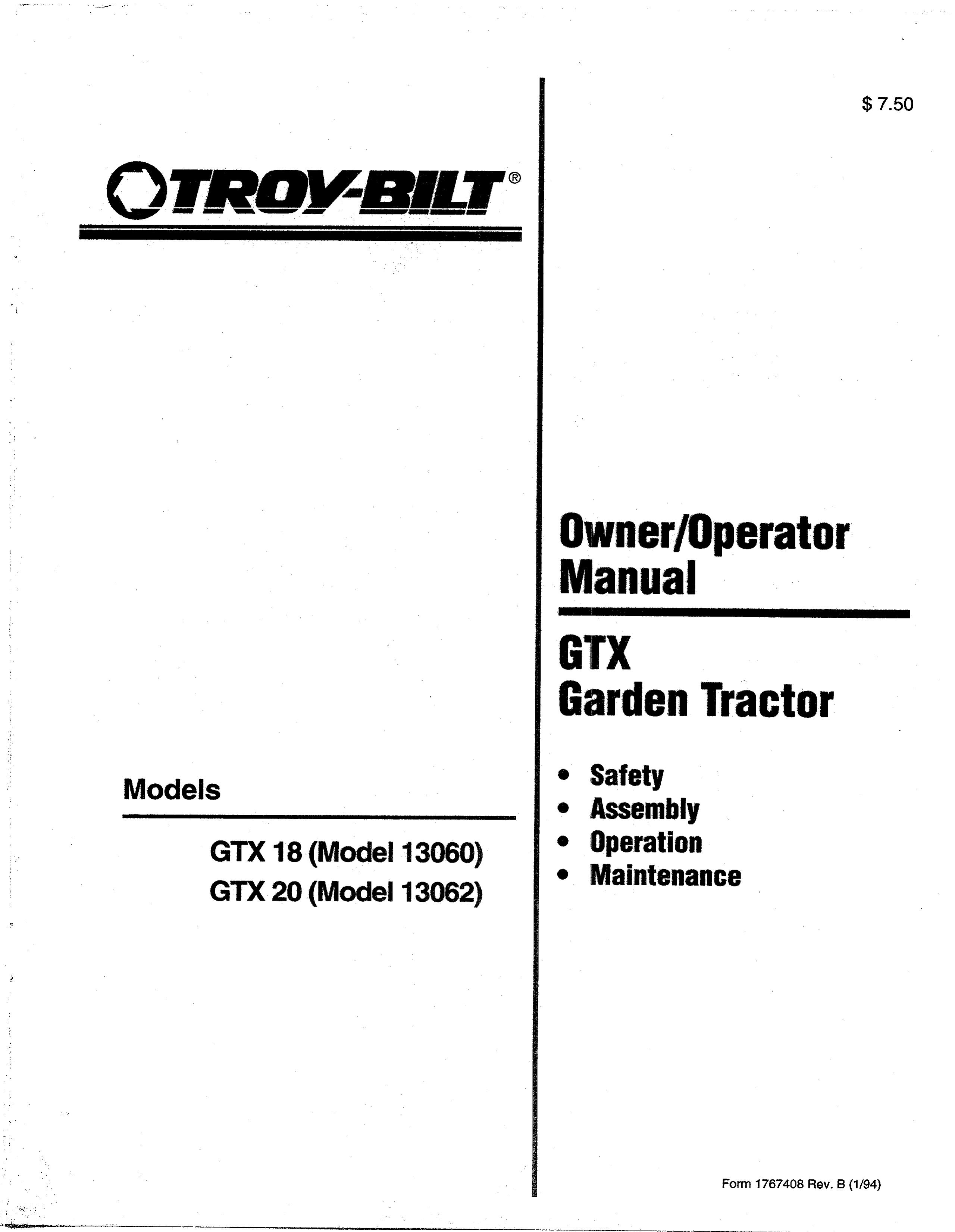 Troy-Bilt 13060 Lawn Mower User Manual