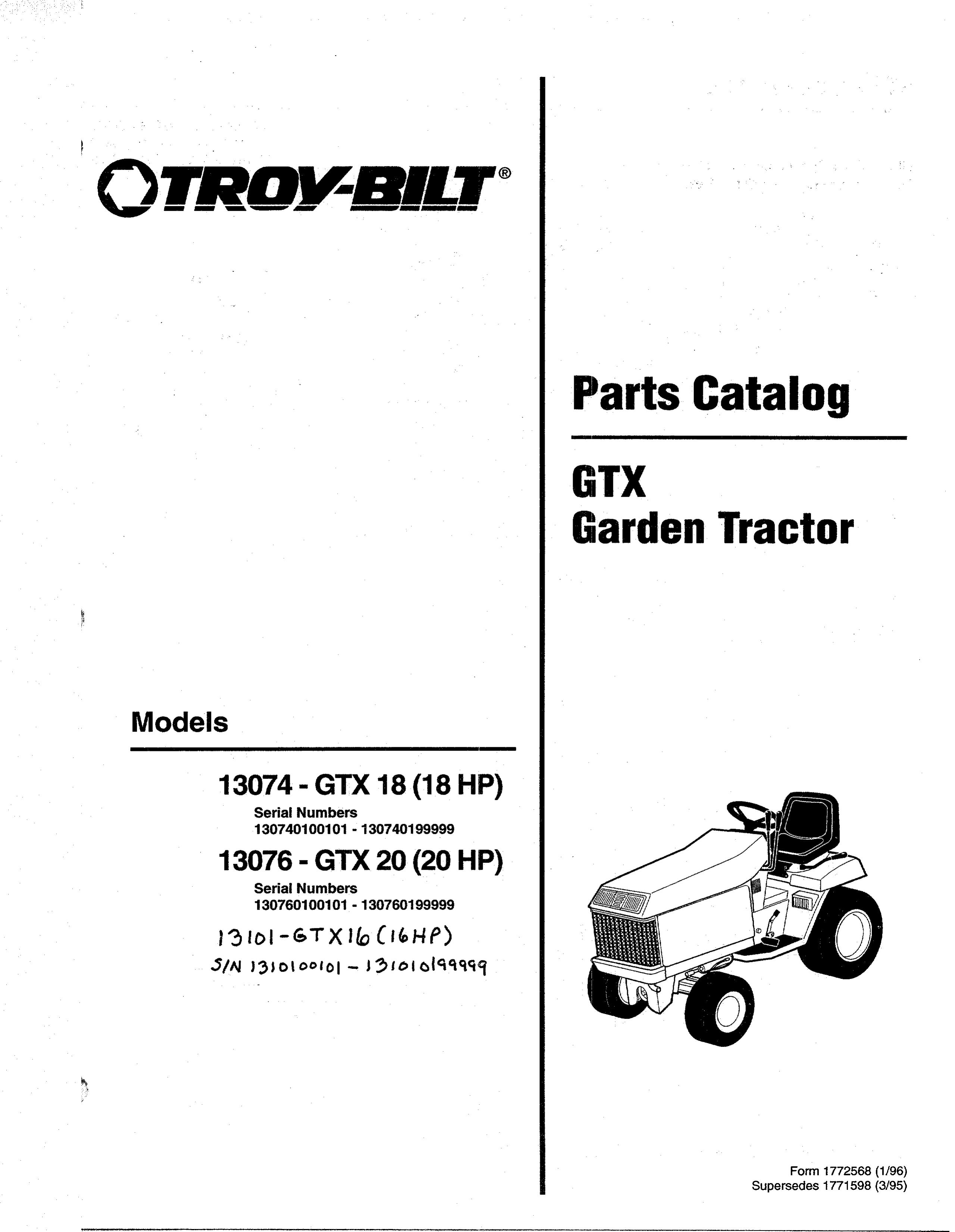 Troy-Bilt 13074-GTX 18 Lawn Mower User Manual