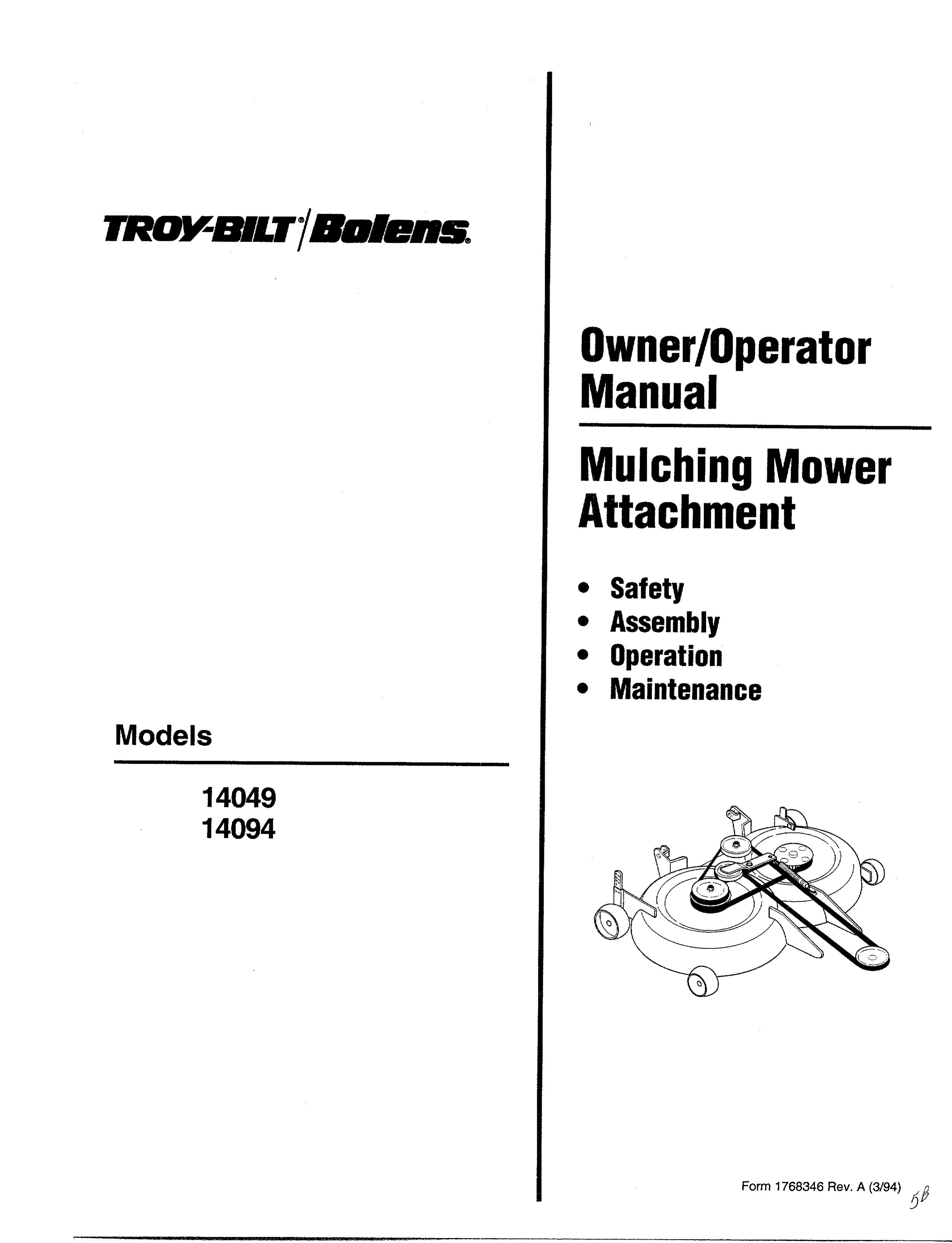 Troy-Bilt 14094 Lawn Mower User Manual