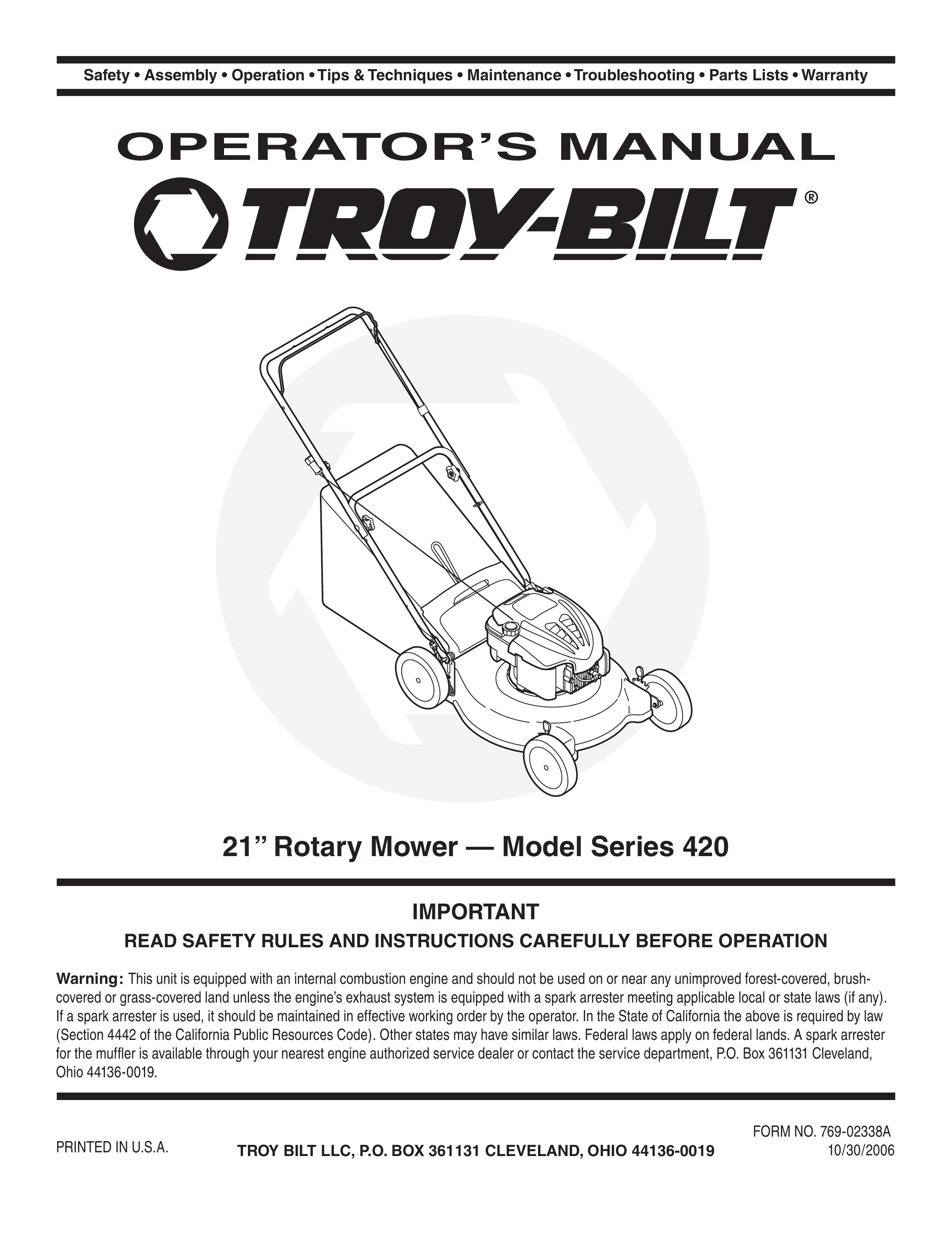 Troy-Bilt 420 Lawn Mower User Manual