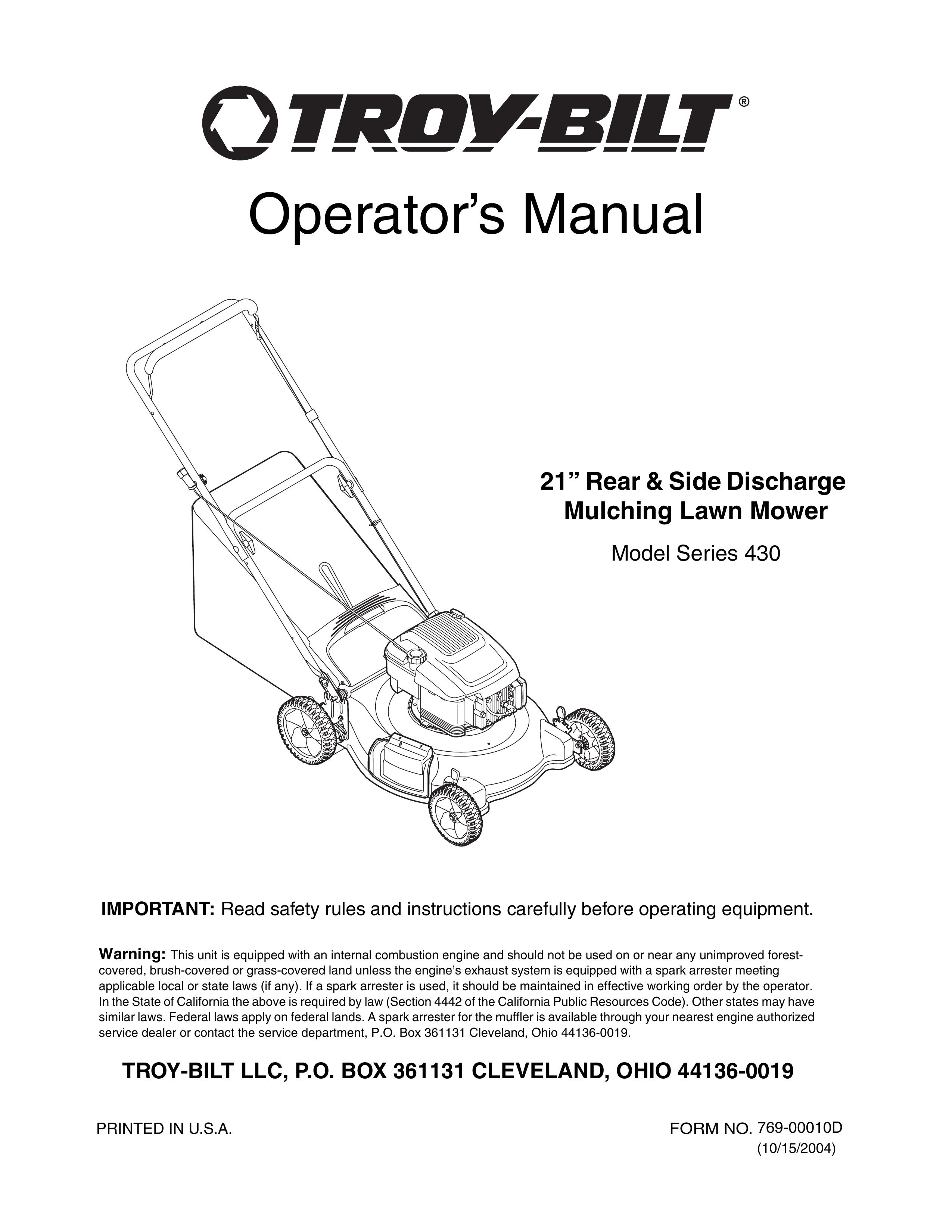 Troy-Bilt 430 Series Lawn Mower User Manual