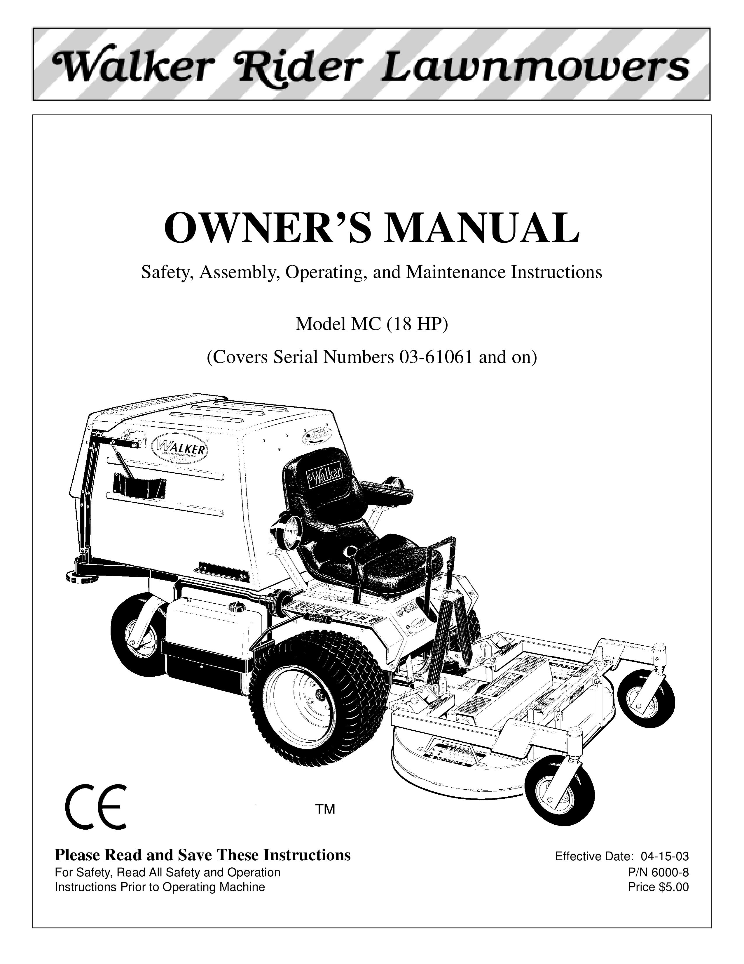 Walker MC (18 HP) Lawn Mower User Manual