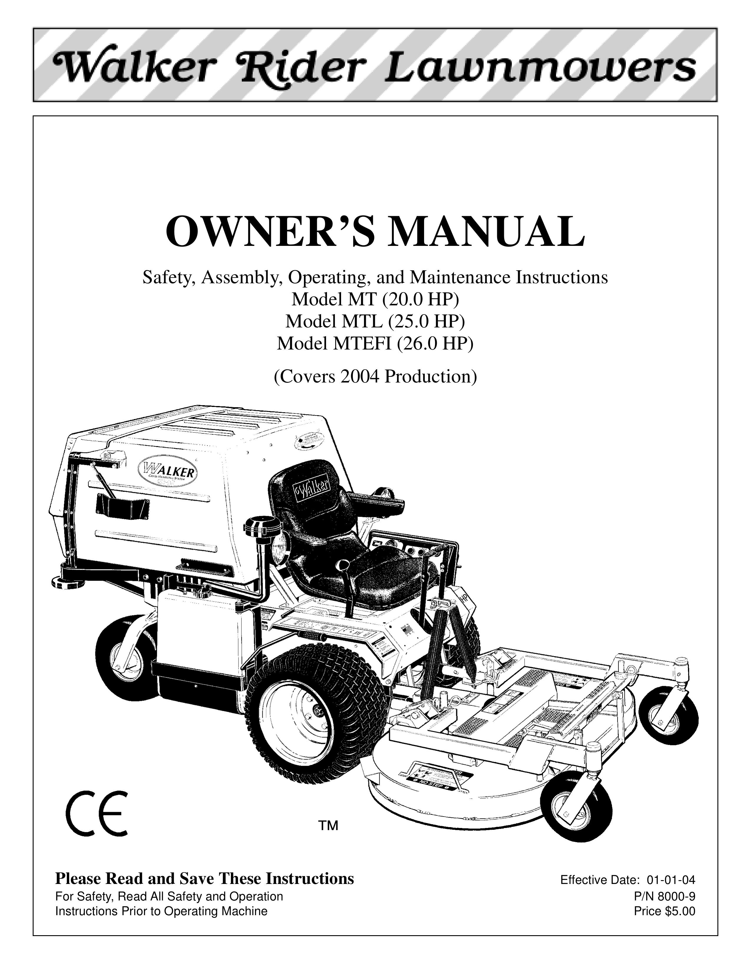 Walker MT, MTL, MTEFI, MTLEFI Lawn Mower User Manual