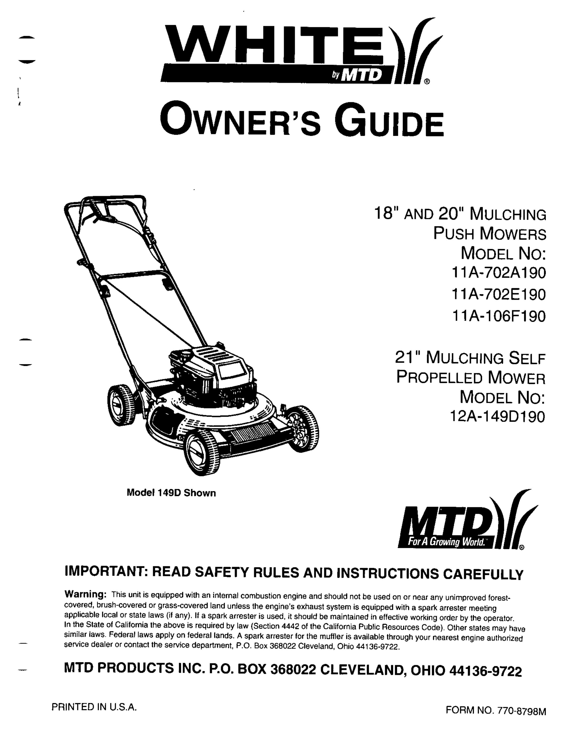 White 11A-106F190 Lawn Mower User Manual