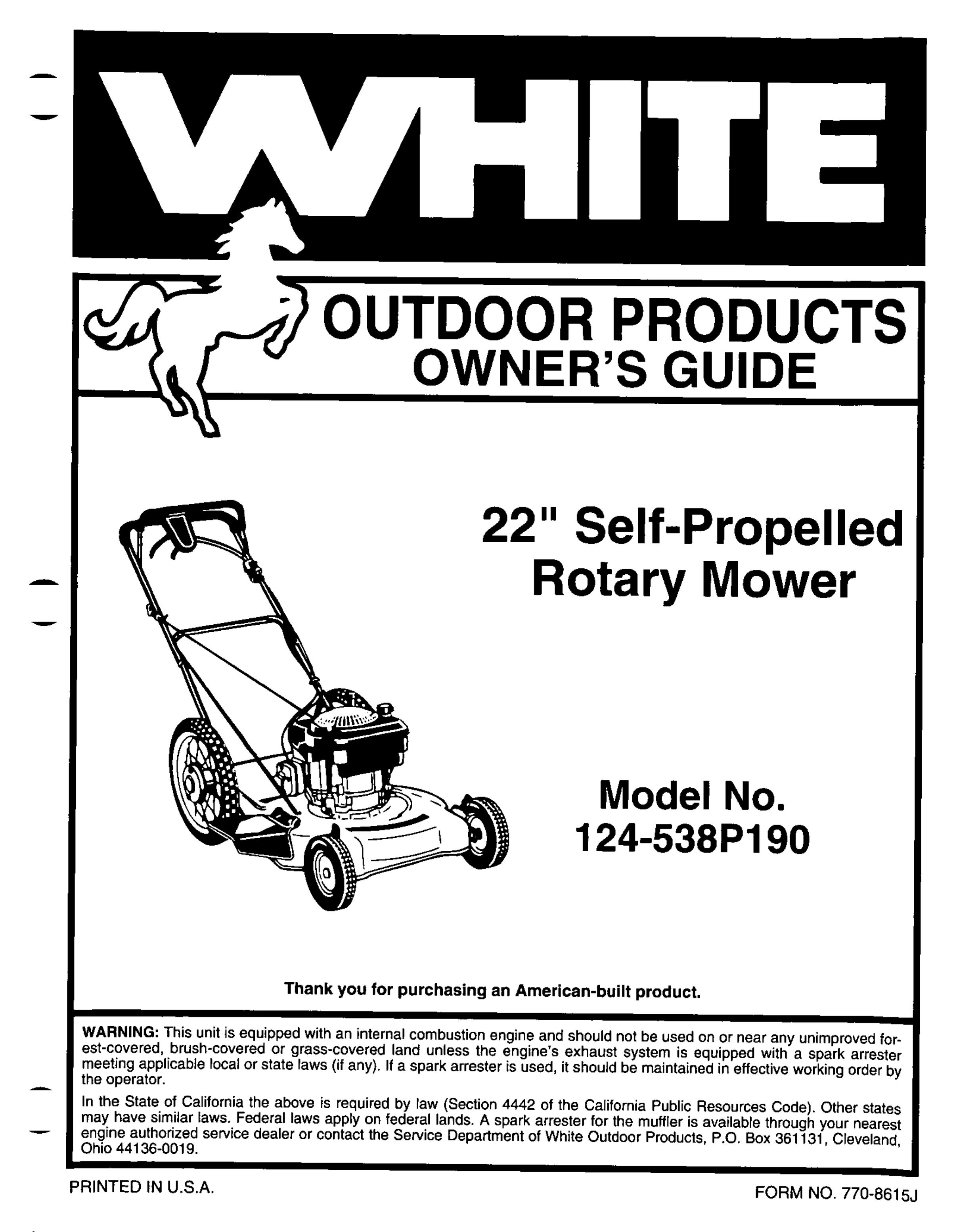 White 124-538P190 Lawn Mower User Manual