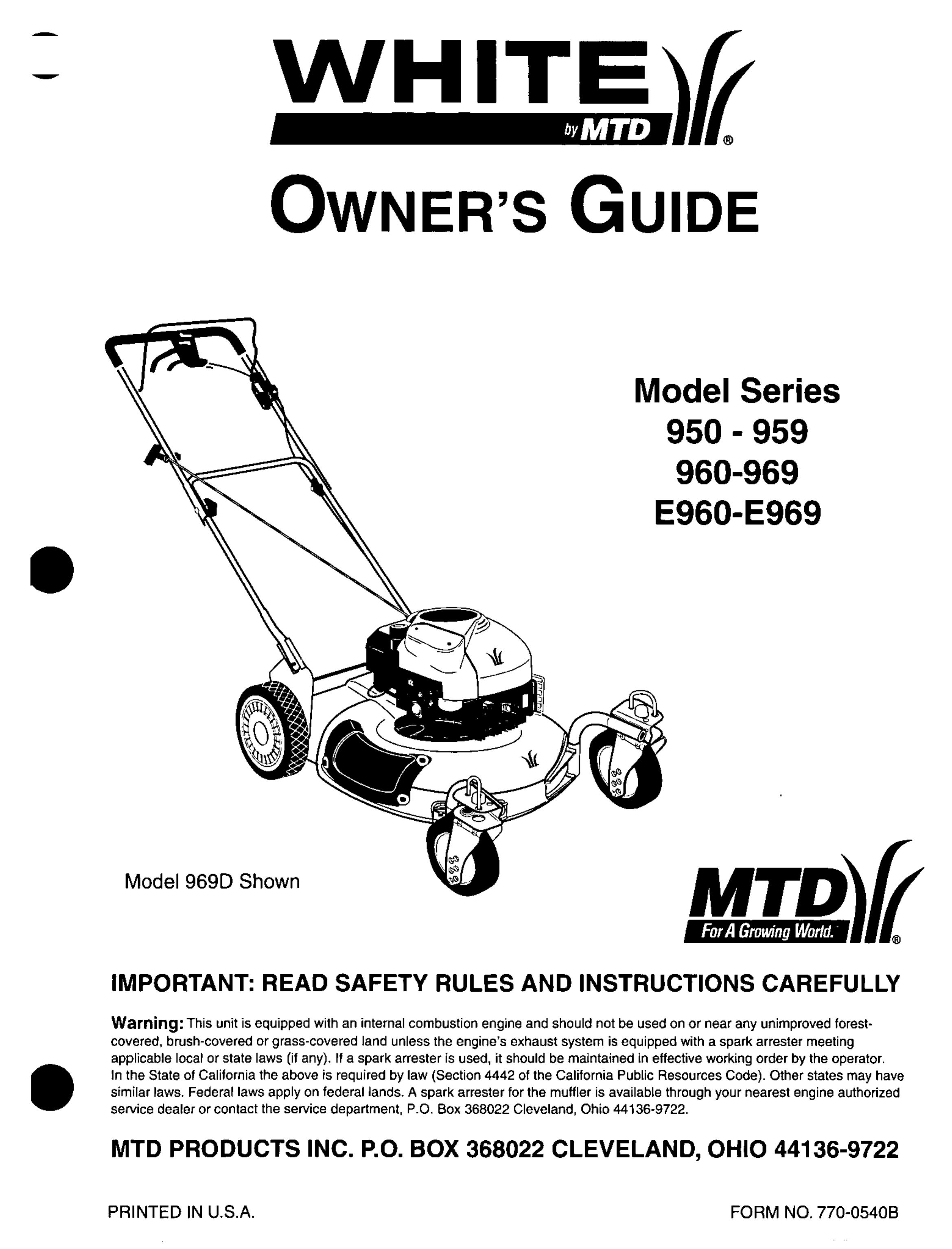 White 960-969 Lawn Mower User Manual
