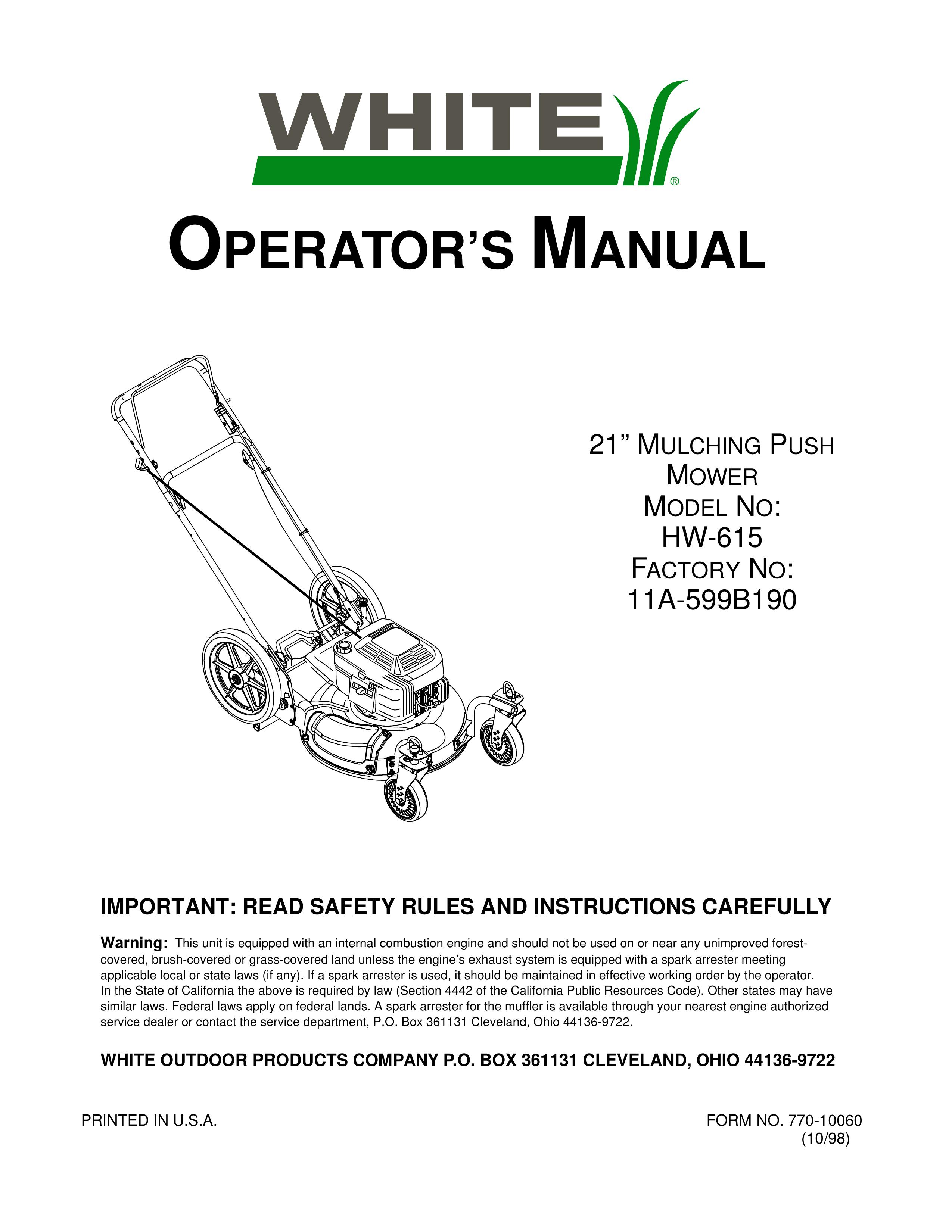 White Outdoor HW-615 Lawn Mower User Manual