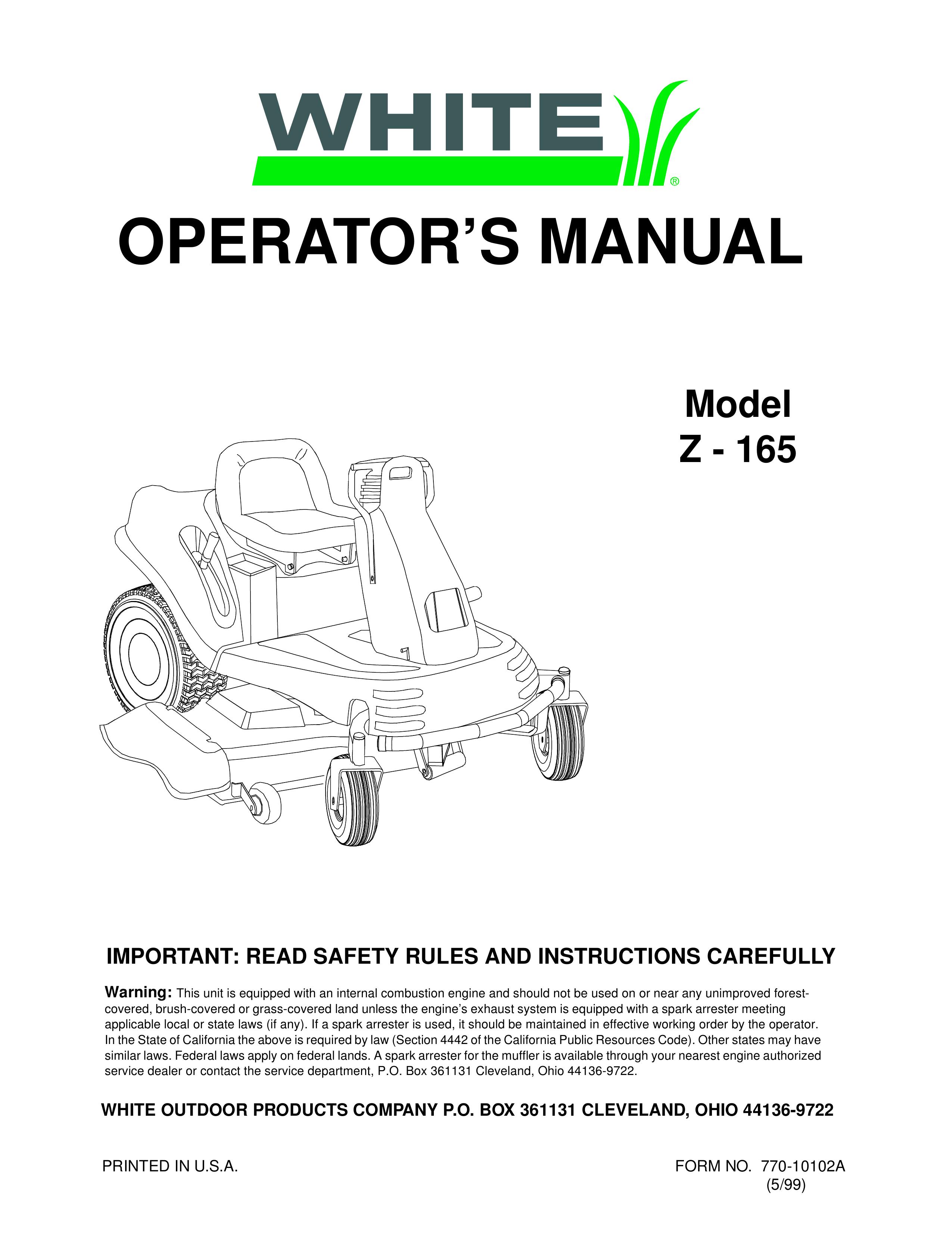 White Outdoor Z - 165 Lawn Mower User Manual