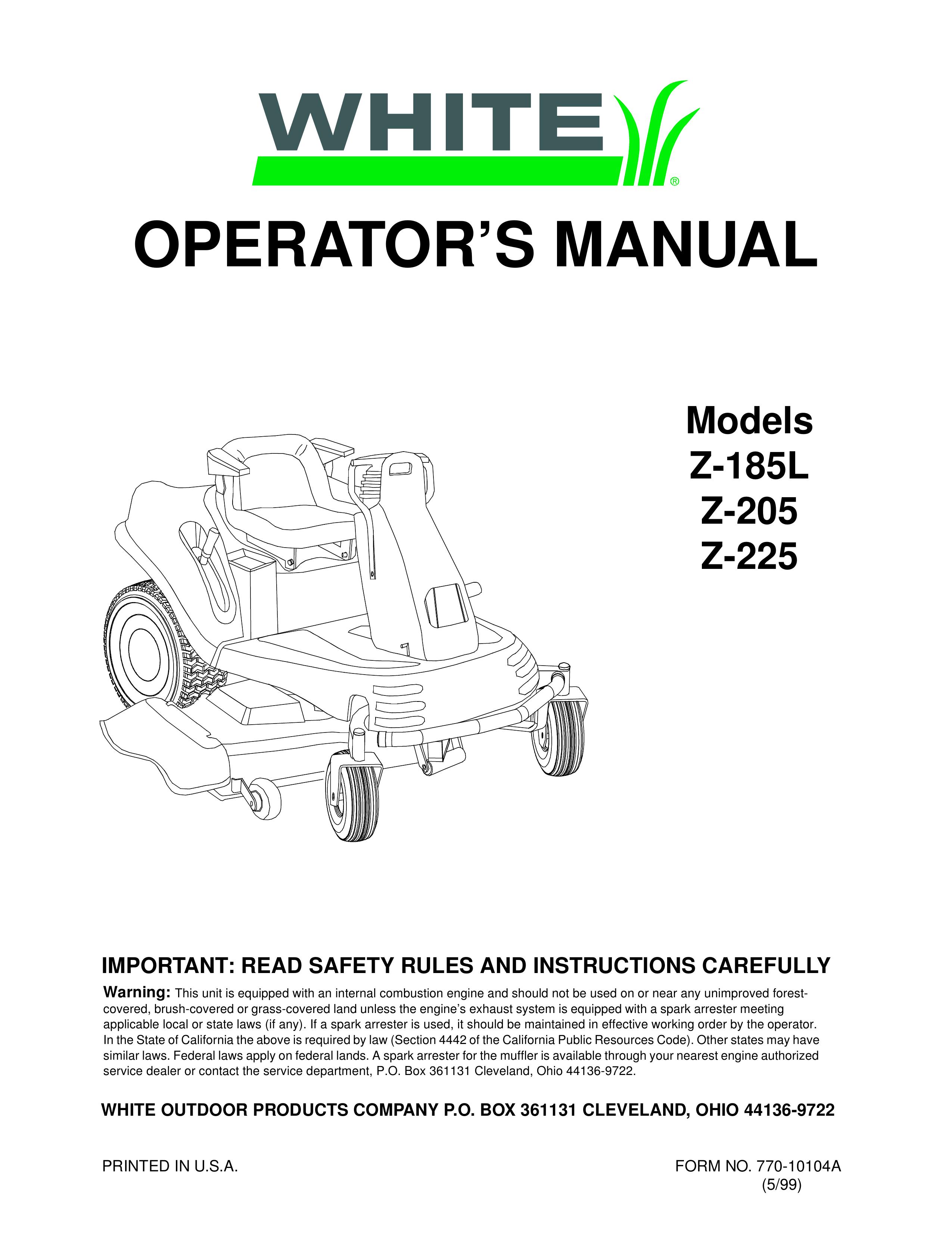White Outdoor Z-185L, Z-205, Z-225 Lawn Mower User Manual